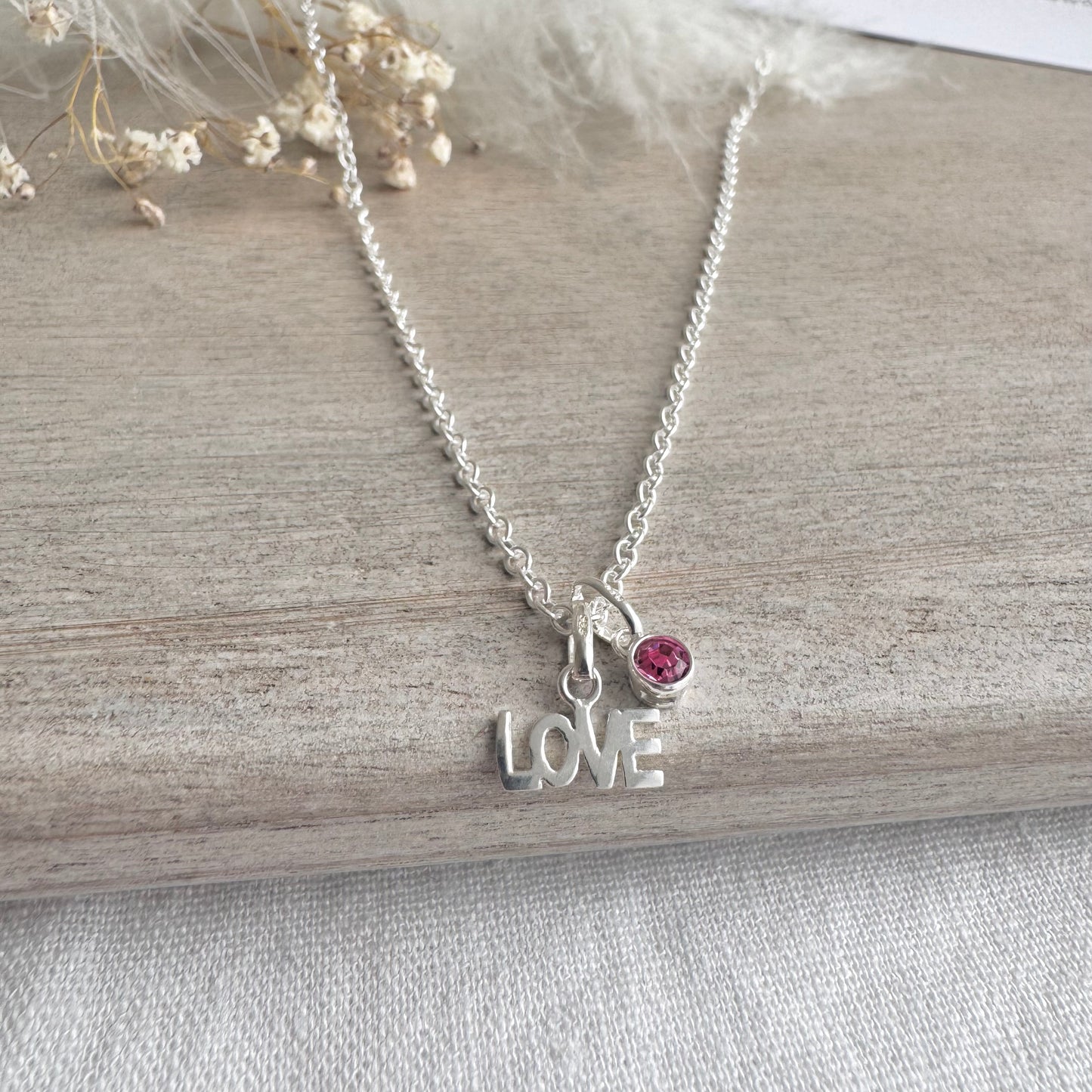 Sample Necklace with LOVE Charm and options gem/ letter charm