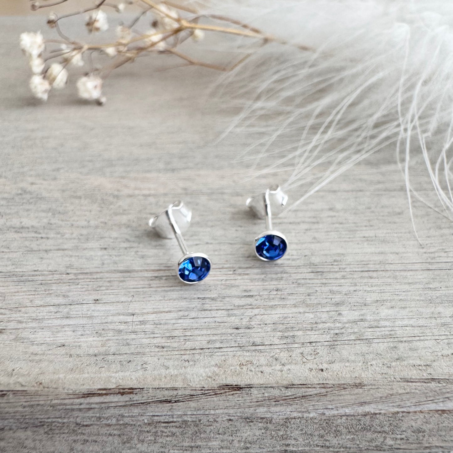 Glass Crystal Birthstone Stud Earrings in Sterling Silver Curated Collection