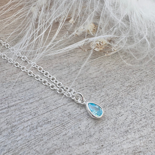 Birthstone Necklace with Cubic zirconia teardrop charm, Birthday gift for women