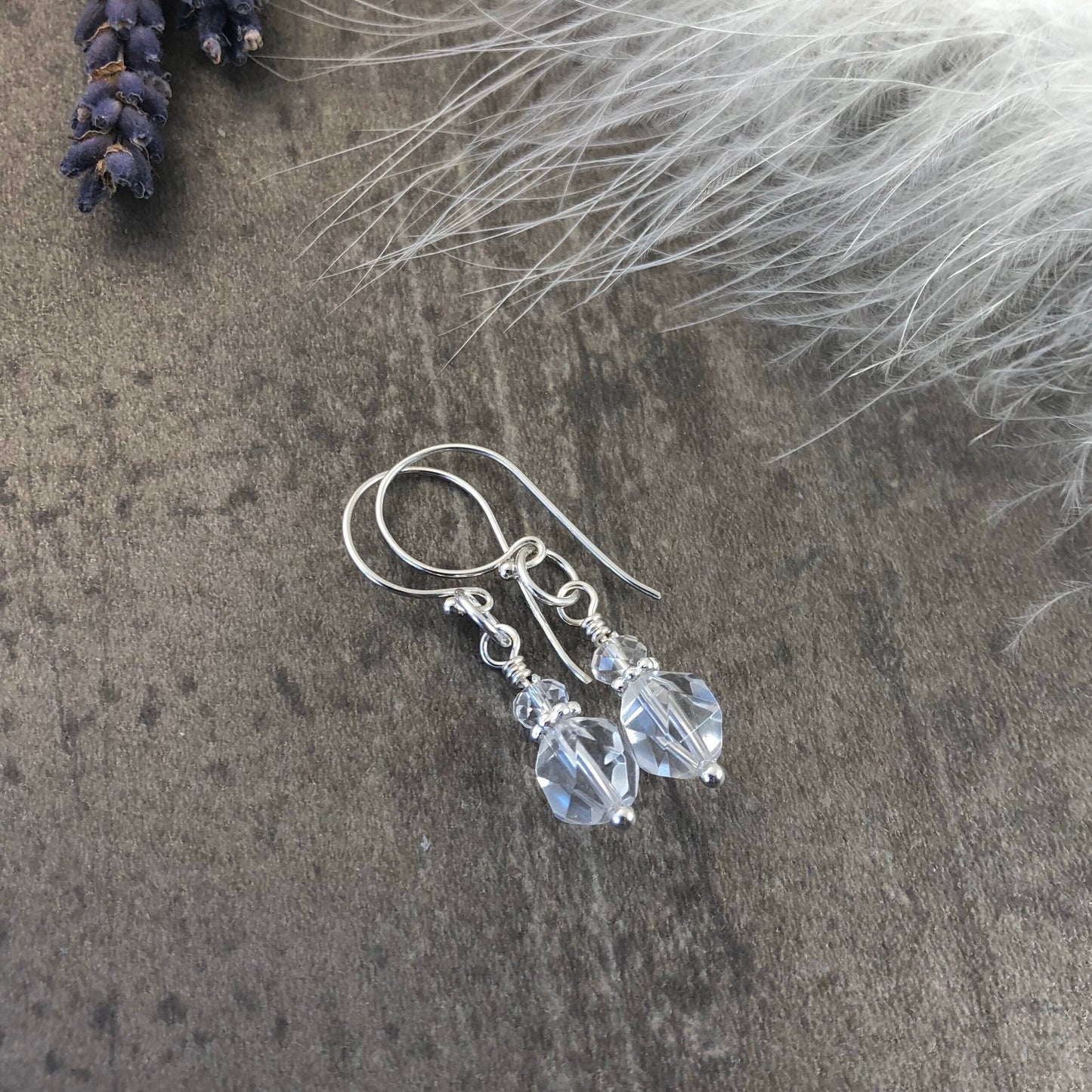 April Birthstone Quartz Earrings, Rock Quartz Jewellery