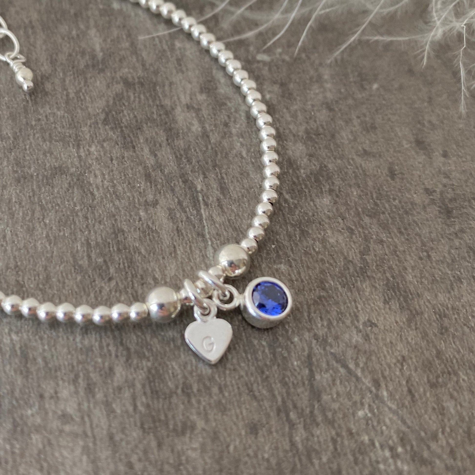 Dainty September Birthstone CZ Initial Bracelet, Personalised Jewellery