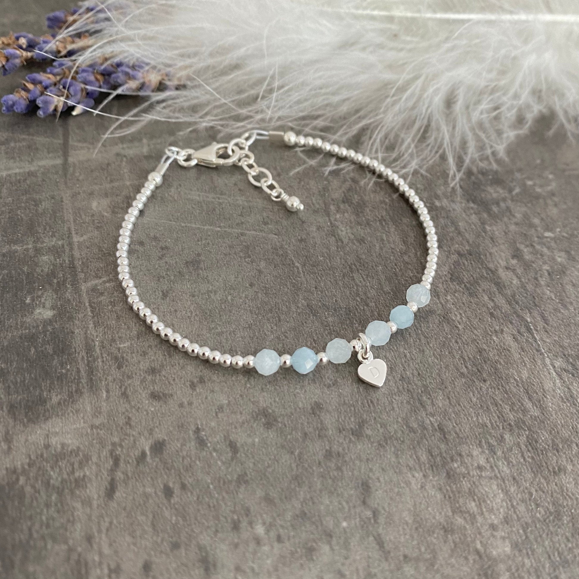 Personalised Aquamarine Bracelet, Dainty March Birthstone Jewellery in Sterling Silver nft