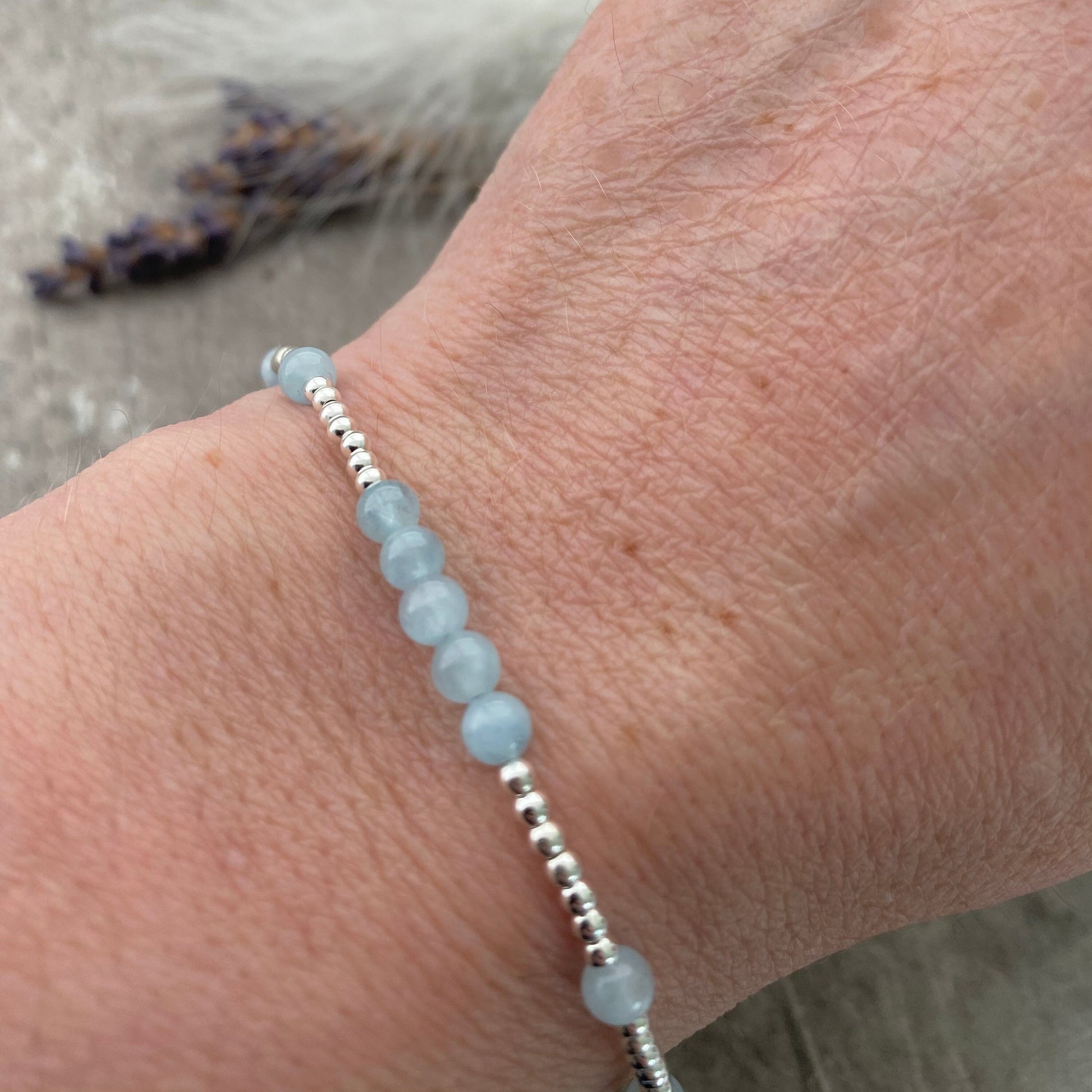 Dainty Aquamarine Bracelet in Sterling Silver, March Birthstone nft