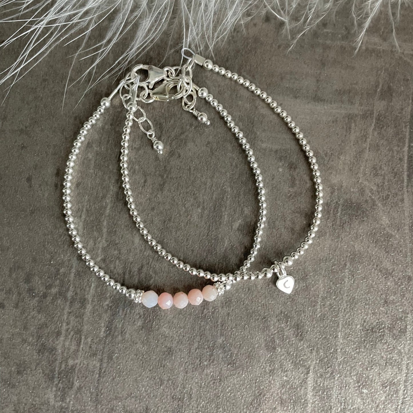 Personalised Pink Opal Bracelet Set, October Birthstone Jewellery