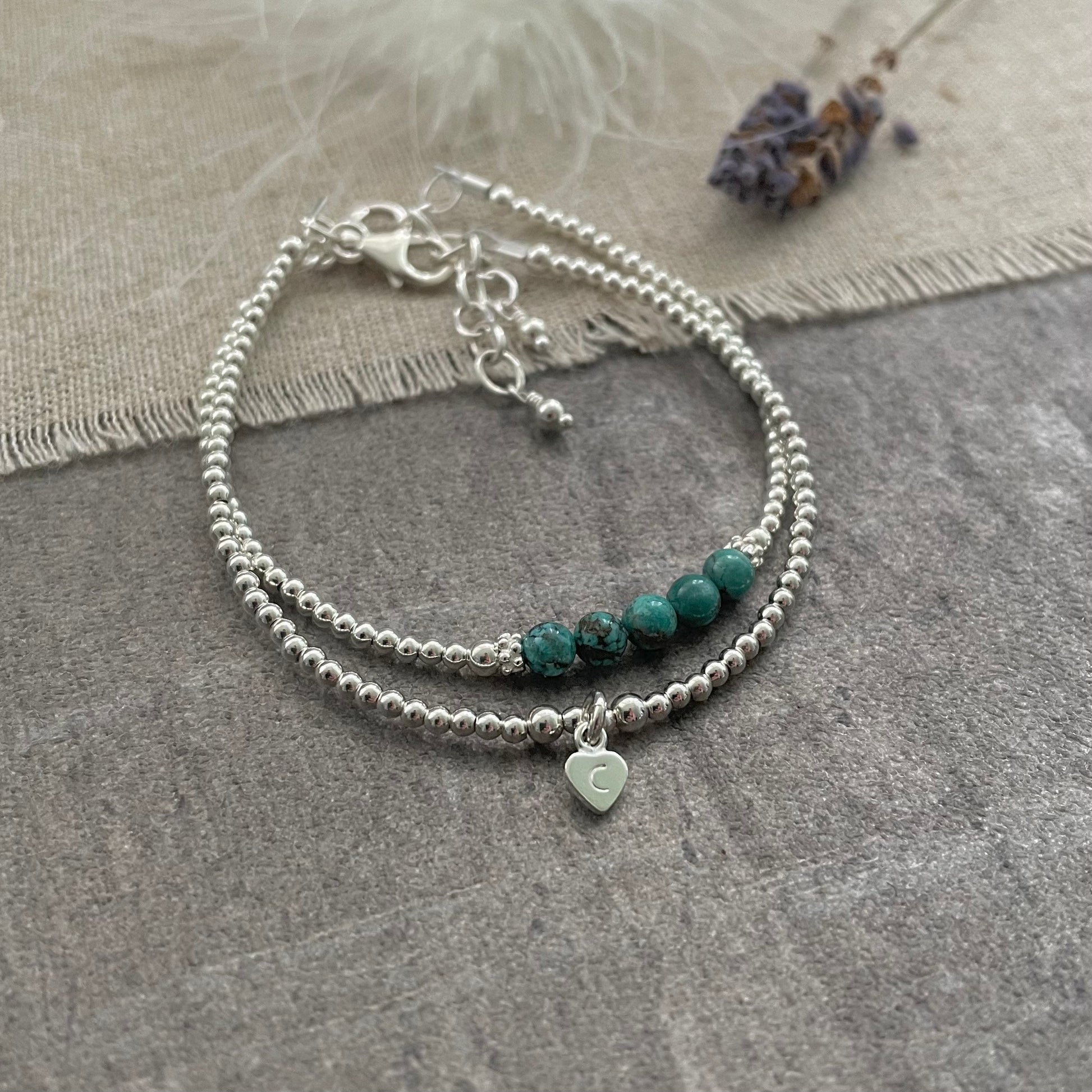 Personalised Turquoise Bracelet Set, December Birthstone Jewellery