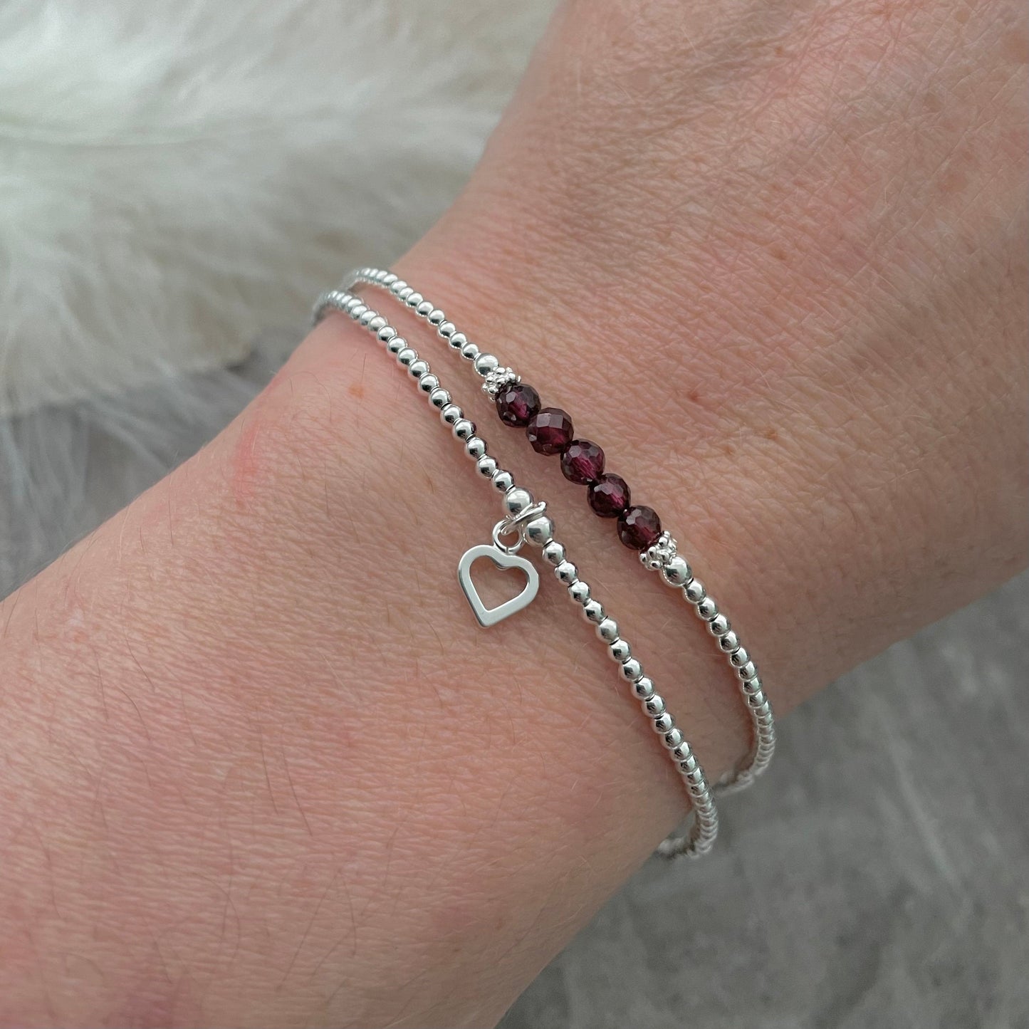 Set of Garnet Stacking Bracelets, January Birthstone, Bracelet Set for January Birthdays