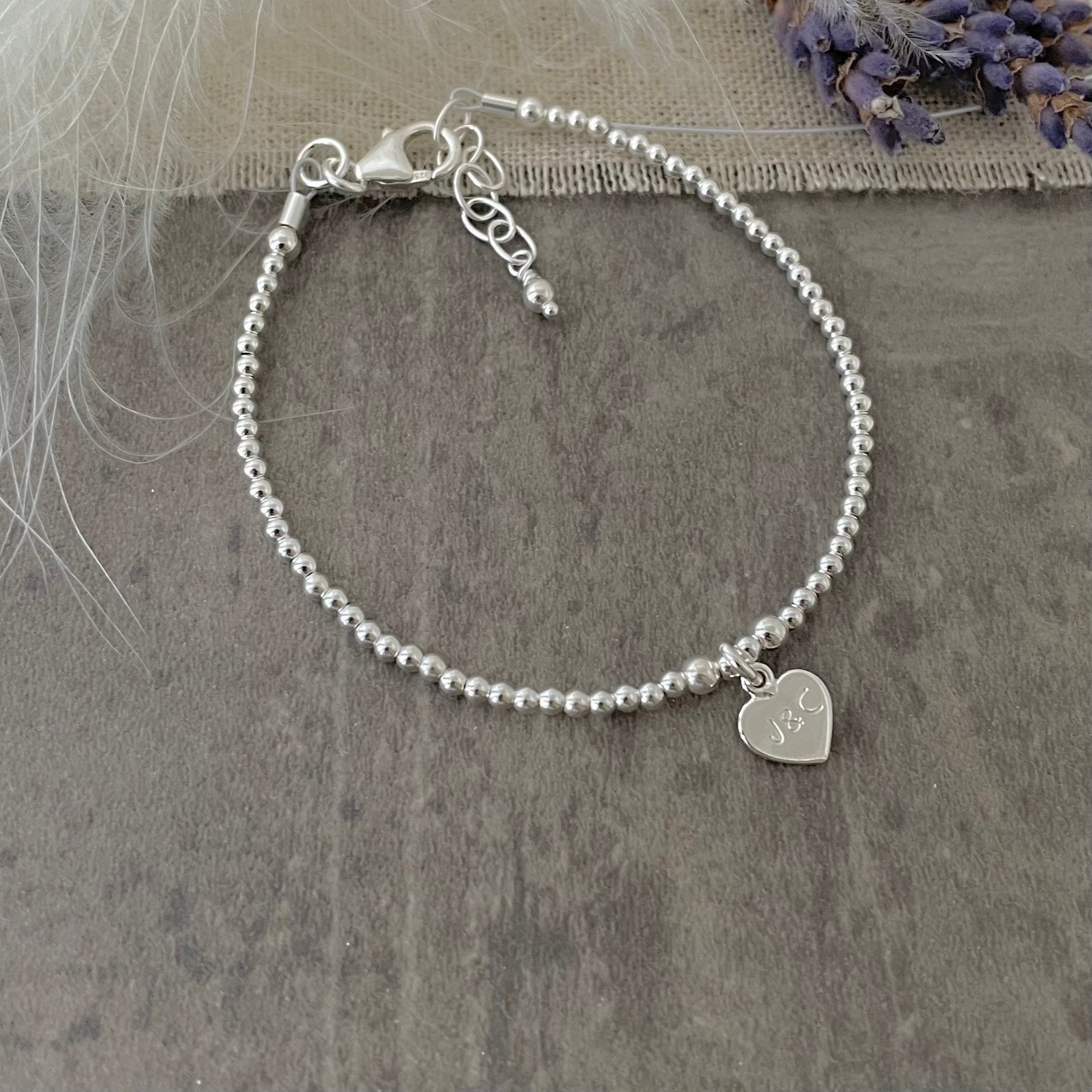 Valentines Day Bracelet in Sterling Silver, Couples Initials on Dainty Personalised Bracelet nft