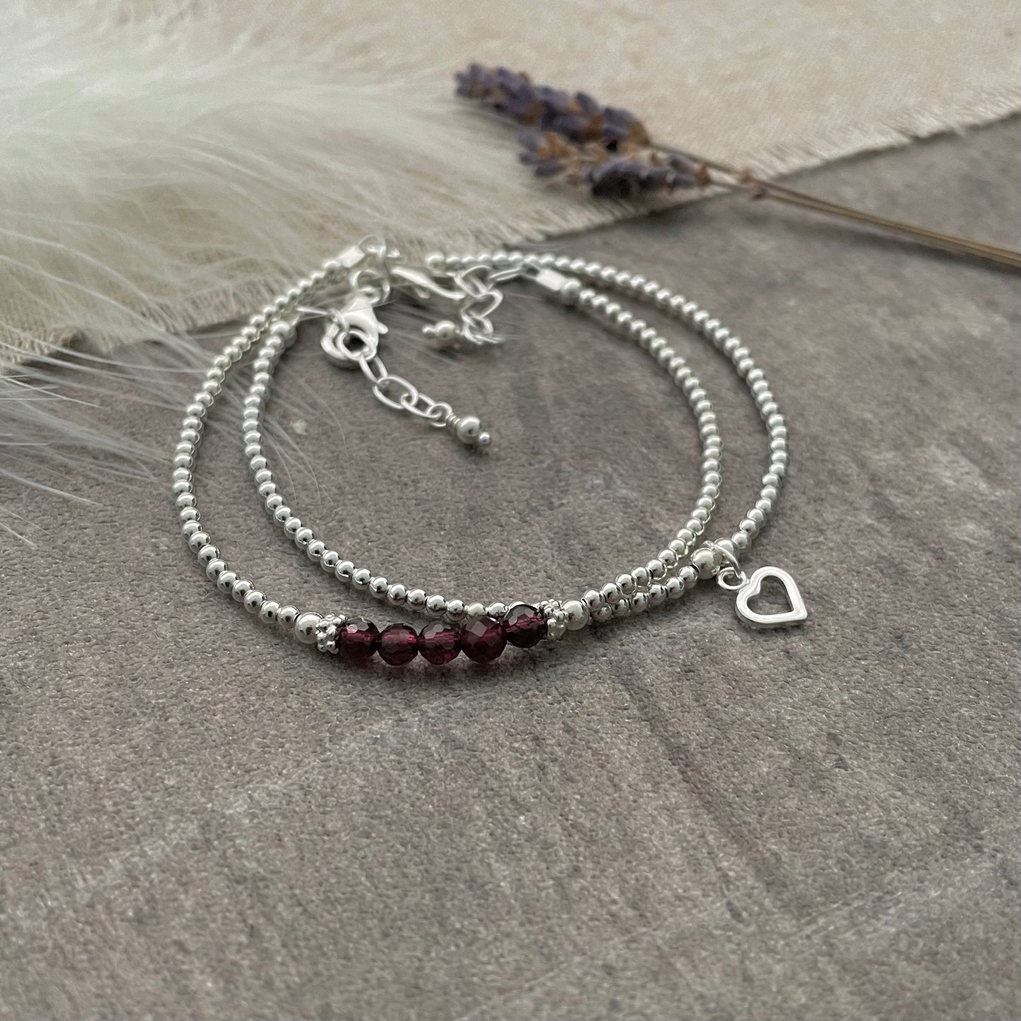 Set of Garnet Stacking Bracelets, January Birthstone, Bracelet Set for January Birthdays