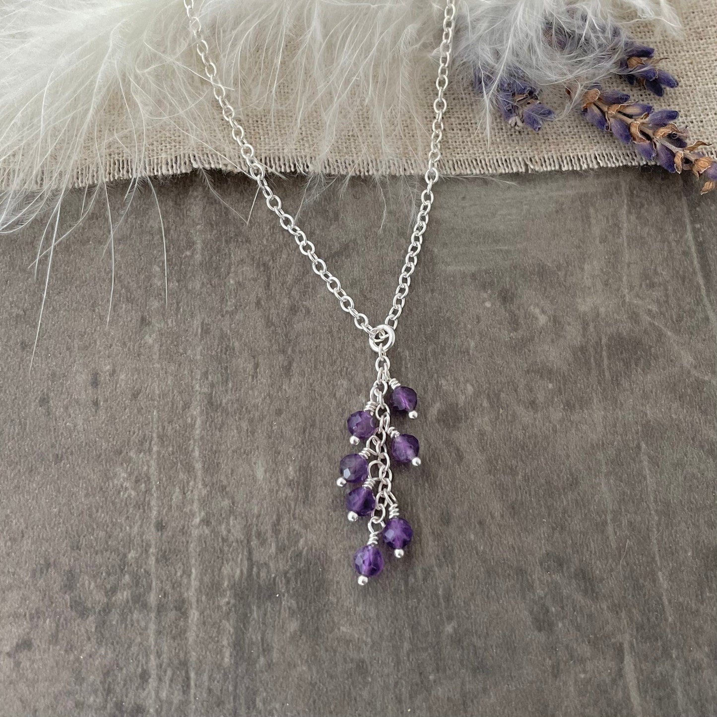 Dainty Amethyst Cascade Necklace, February Birthstone