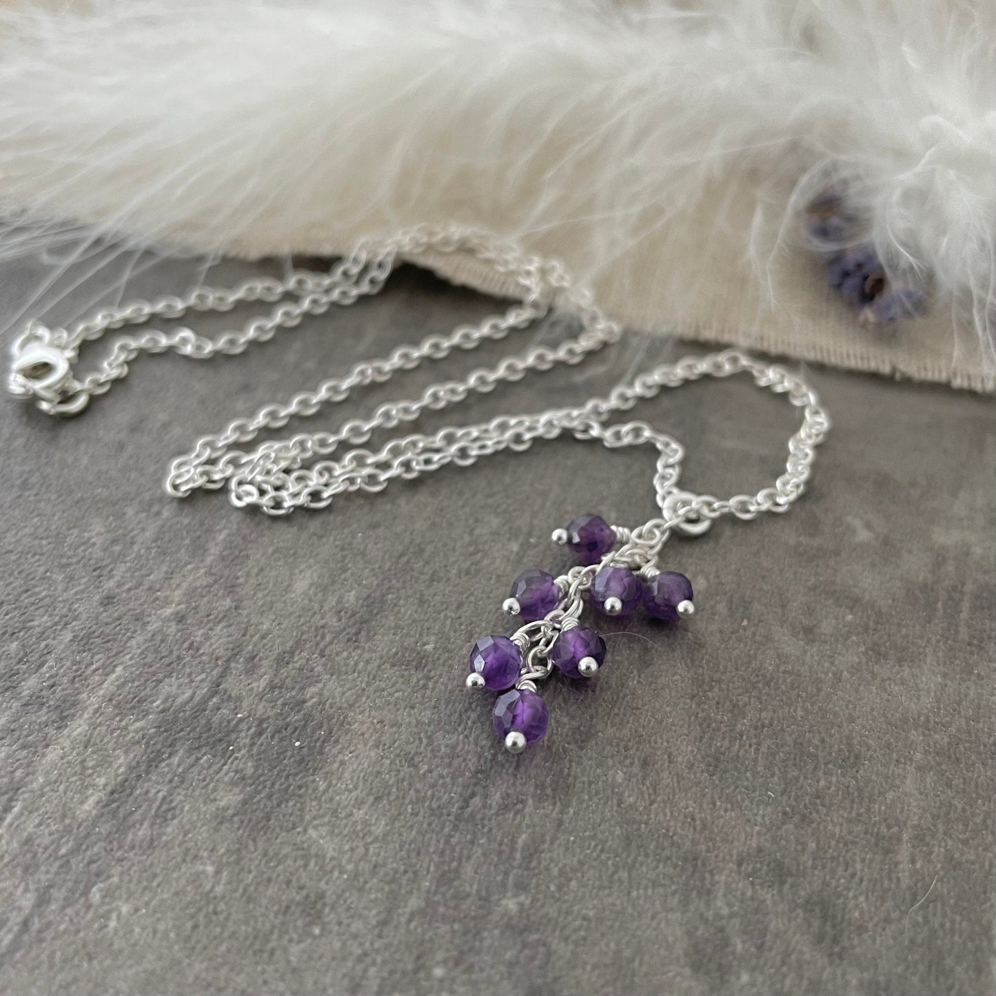 Dainty Amethyst Cascade Necklace, February Birthstone