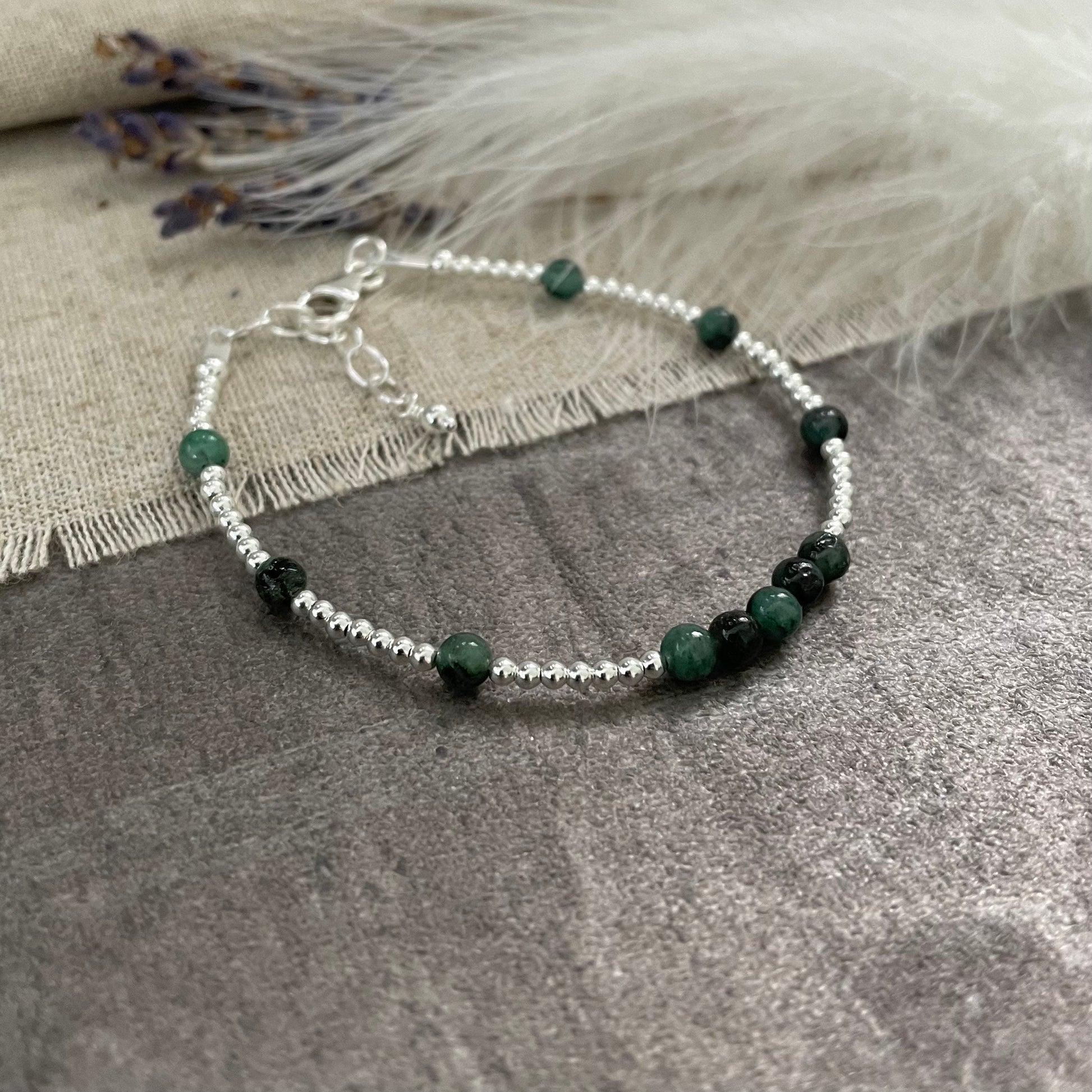 Dainty Emerald Bracelet in Sterling Silver, May Birthstone nft