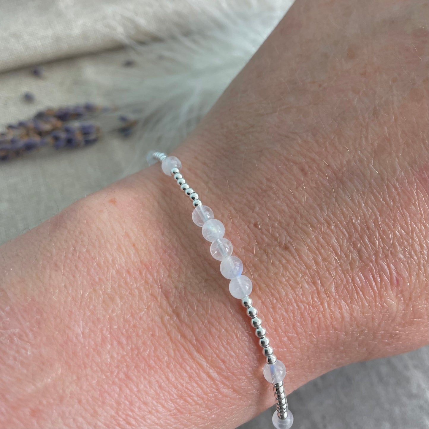 Dainty Moonstone Bracelet in Sterling Silver, June Birthstone