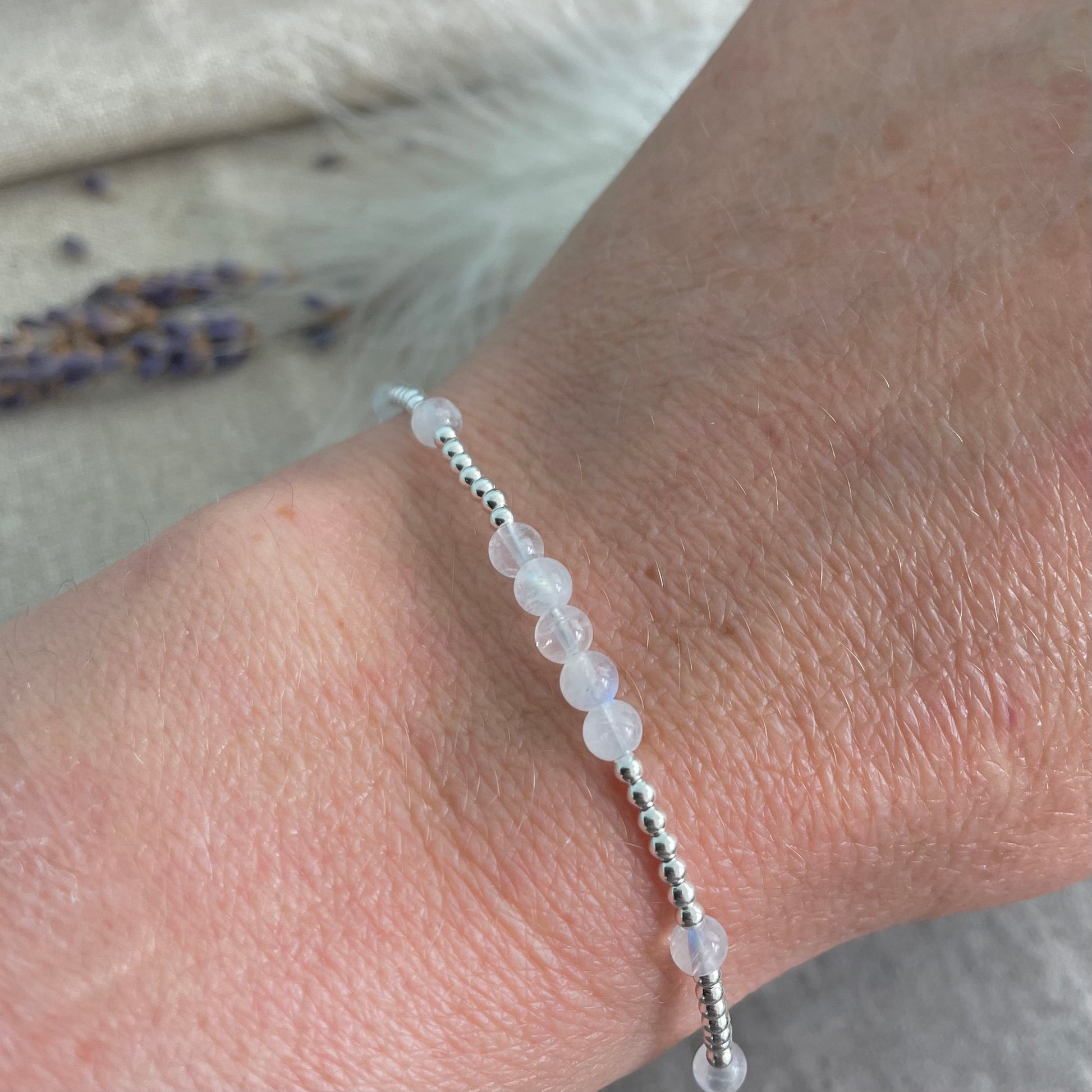 Dainty Moonstone Bracelet in Sterling Silver, June Birthstone