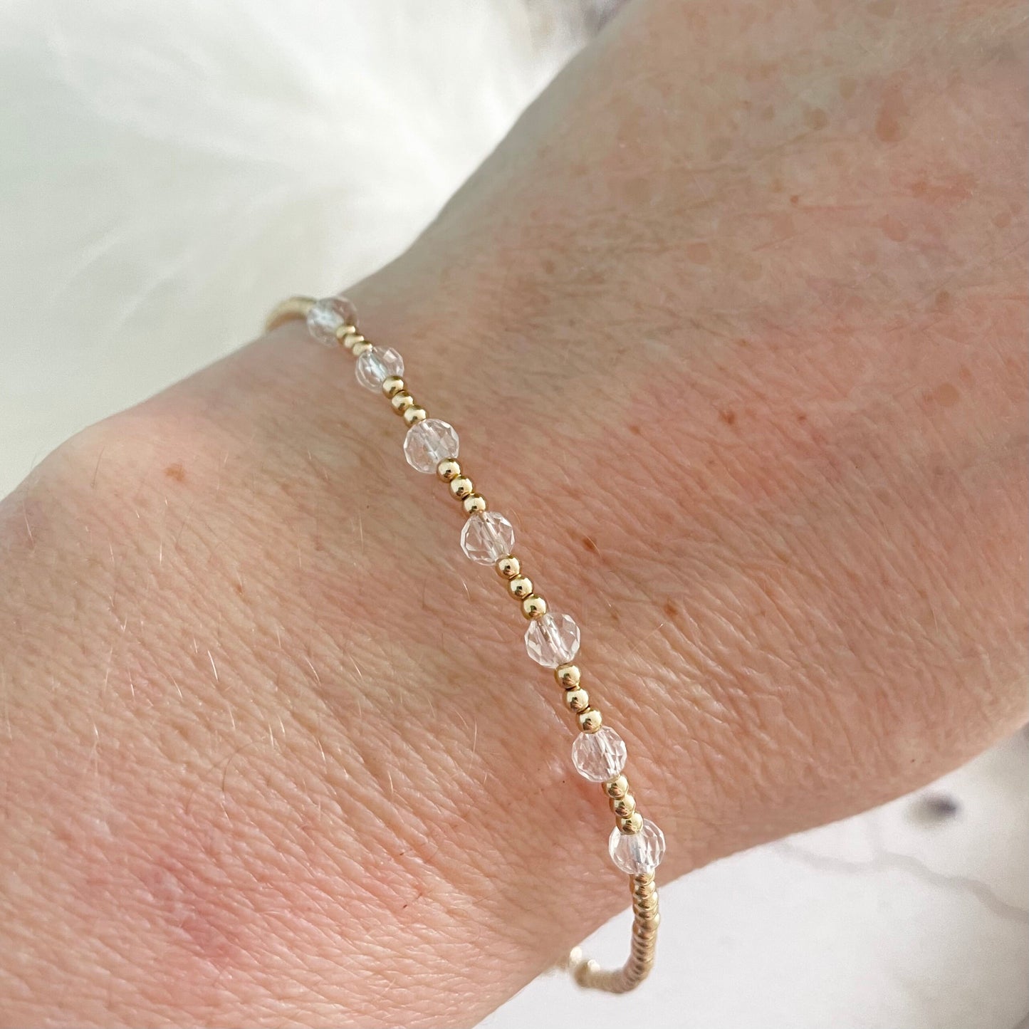 Gold Fill April Birthstone Dainty crystal quartz bracelet, stacking bracelet