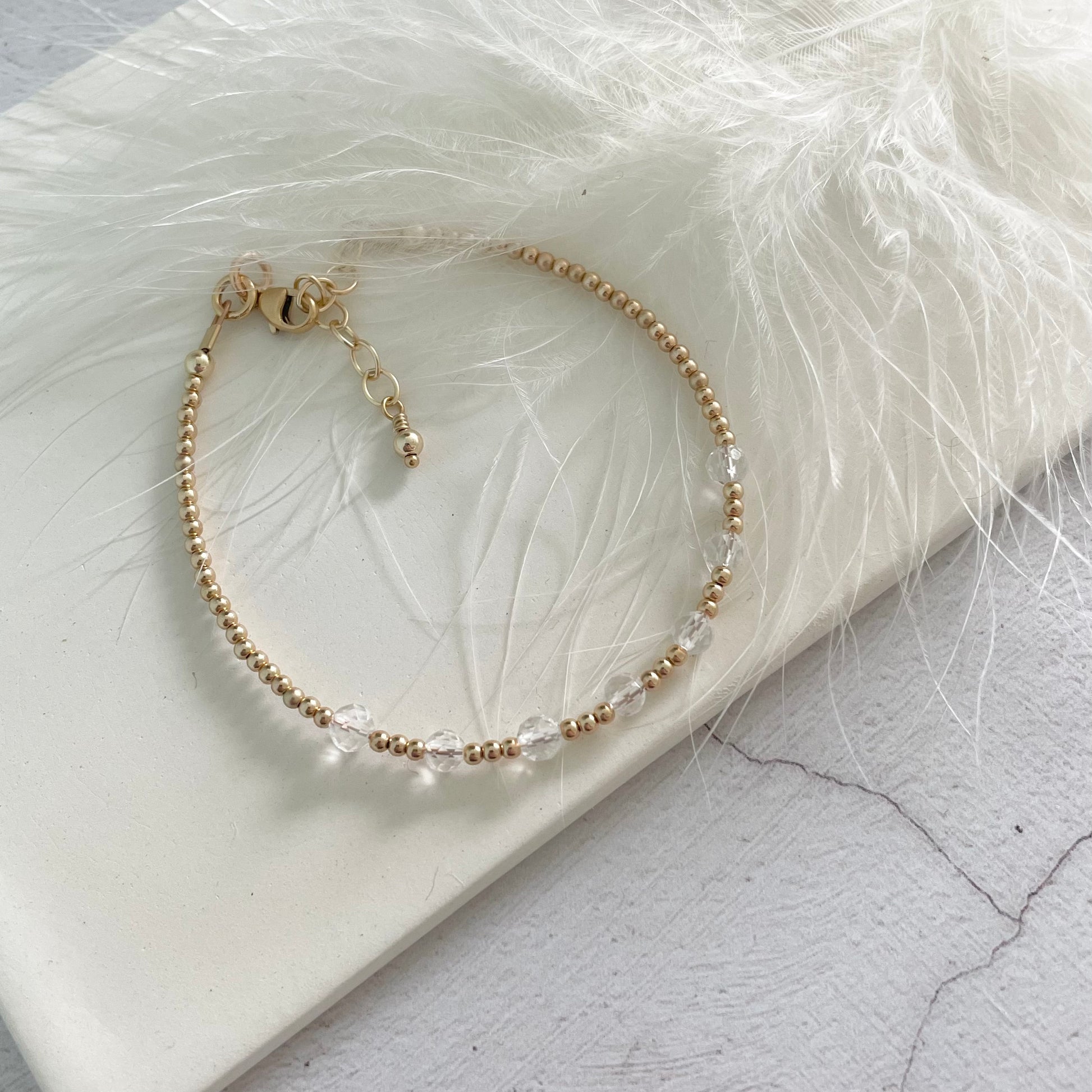 Gold Fill April Birthstone Dainty crystal quartz bracelet, stacking bracelet