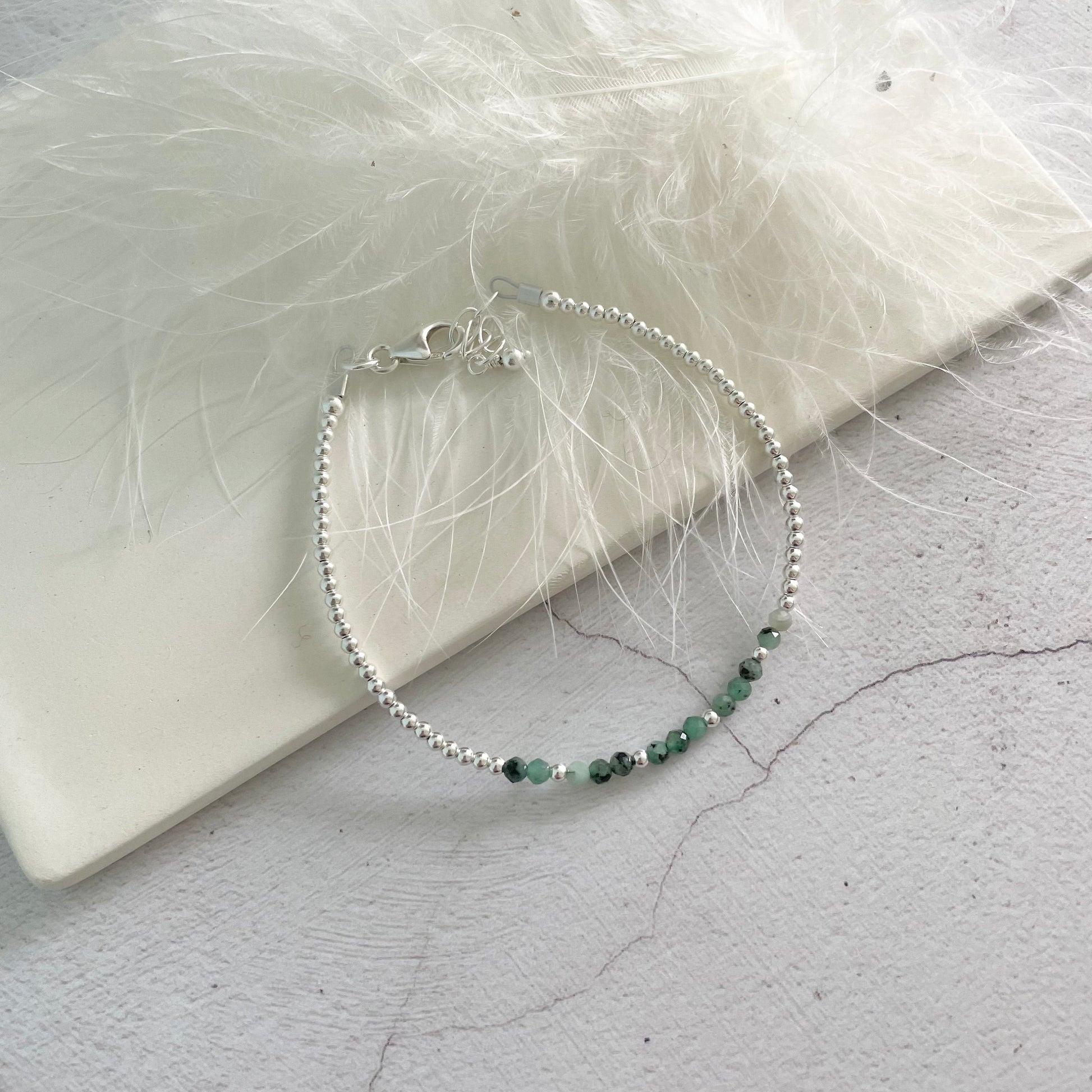 Dainty Green Emerald Bracelet in Sterling Silver, May Birthstone