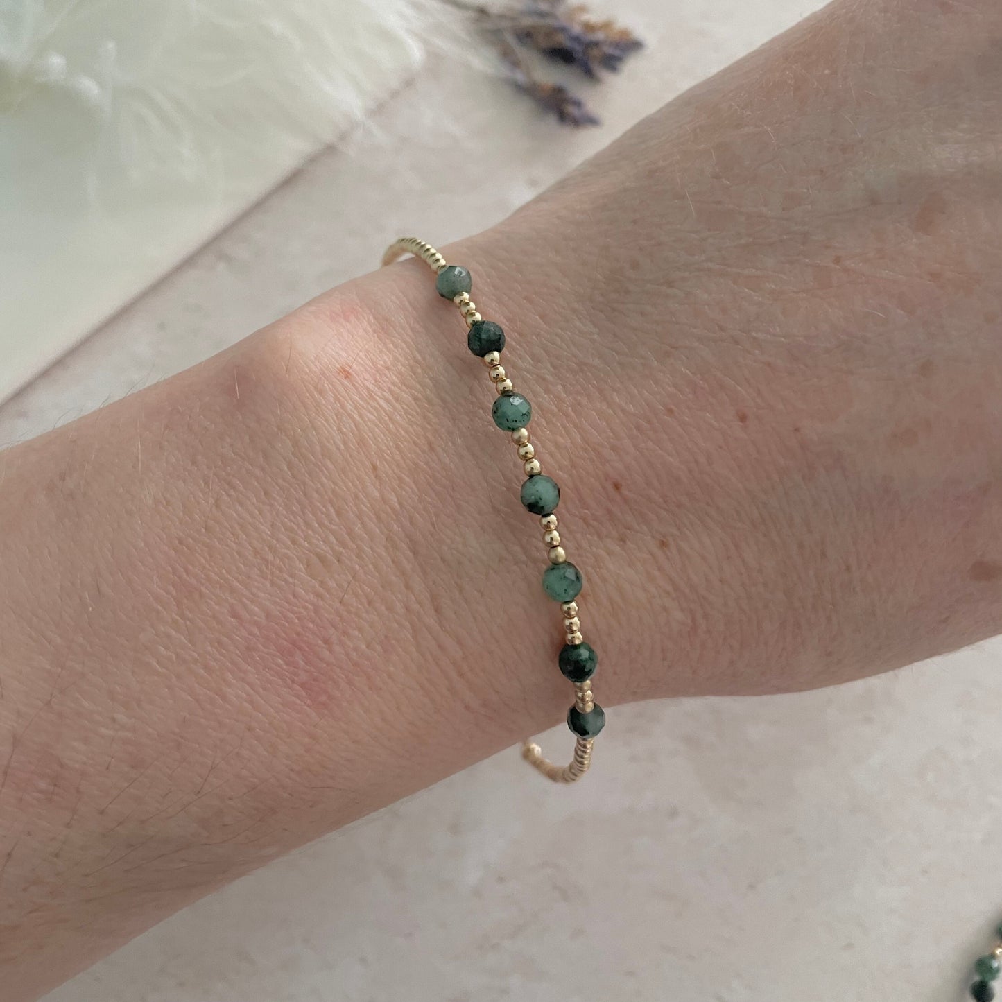 Gold Fill May Birthstone Dainty emerald bracelet, stacking bracelet