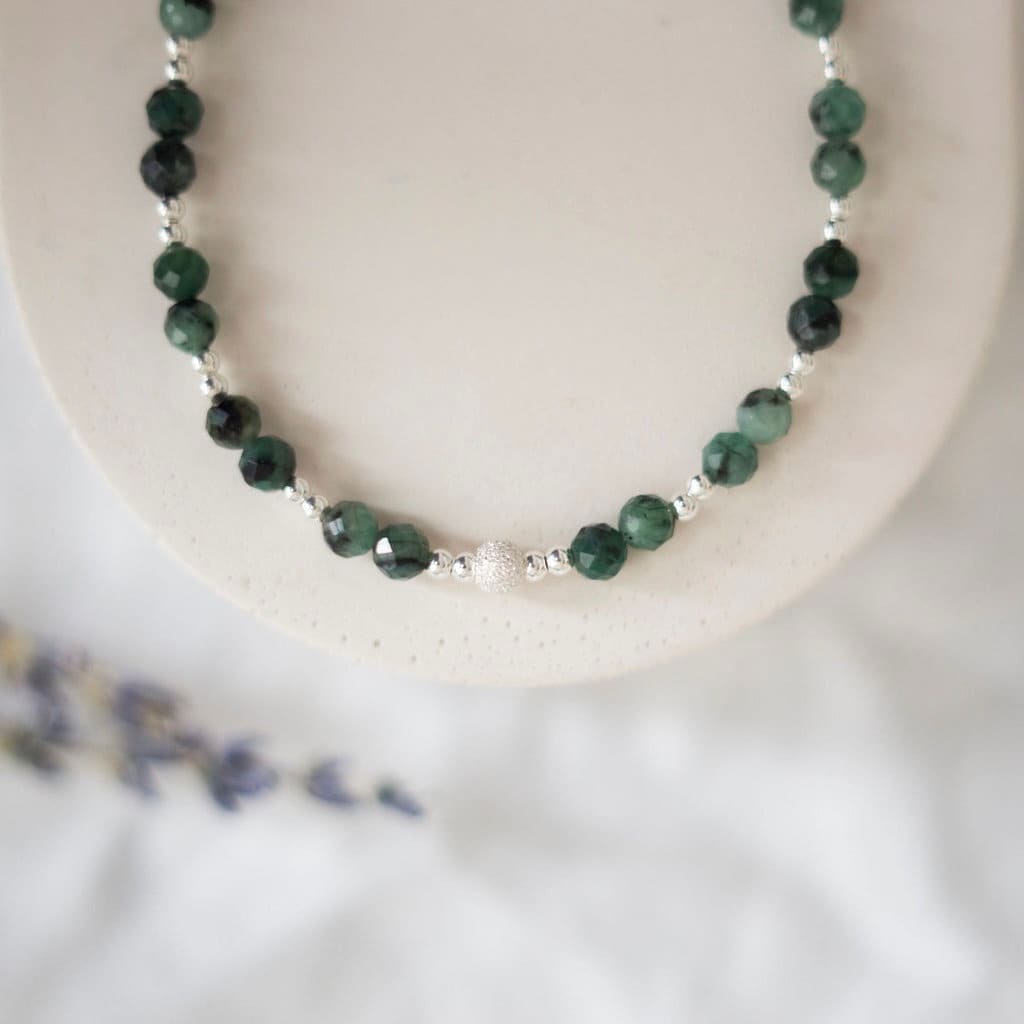May Birthstone Bracelet, Dainty Emerald Bracelet in Sterling Silver