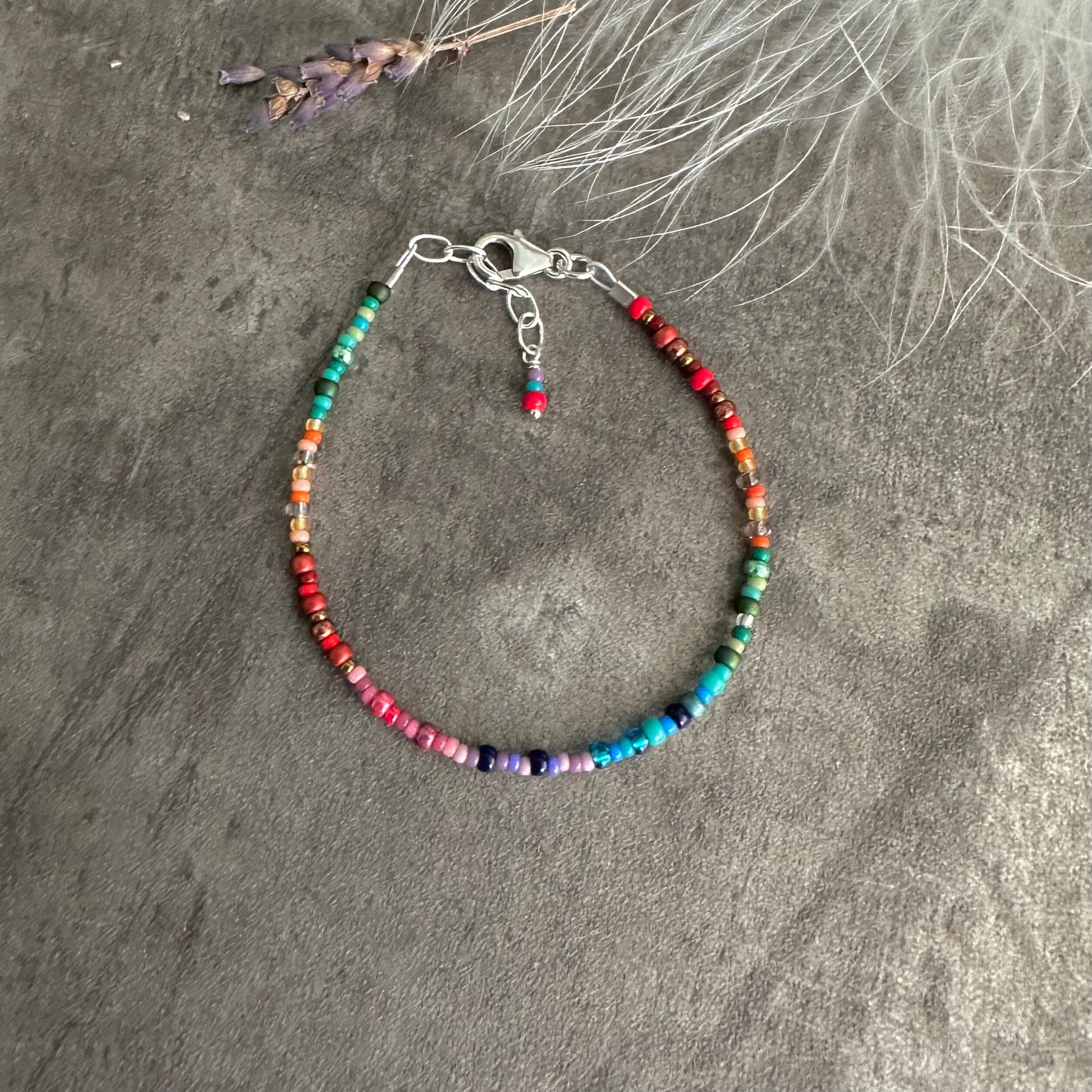 Thin Ombre Rainbow Bracelet with seed beads rainbow colours