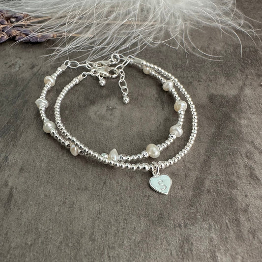 Personalised Pearl Bracelet Set, June Birthstone Jewellery