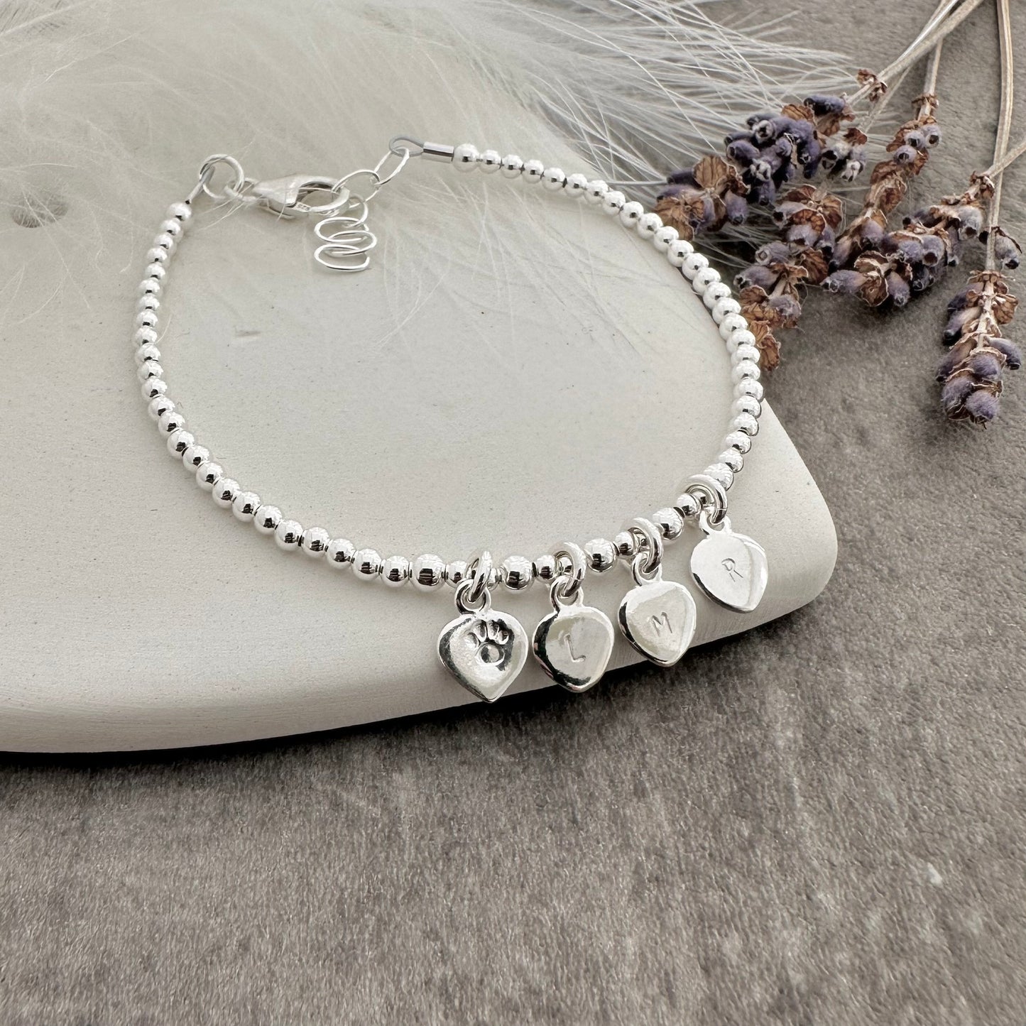 Paw and Pet Initials Personalised Bracelet sterling silver, Cat Dog lovers gift Dainty Jewellery