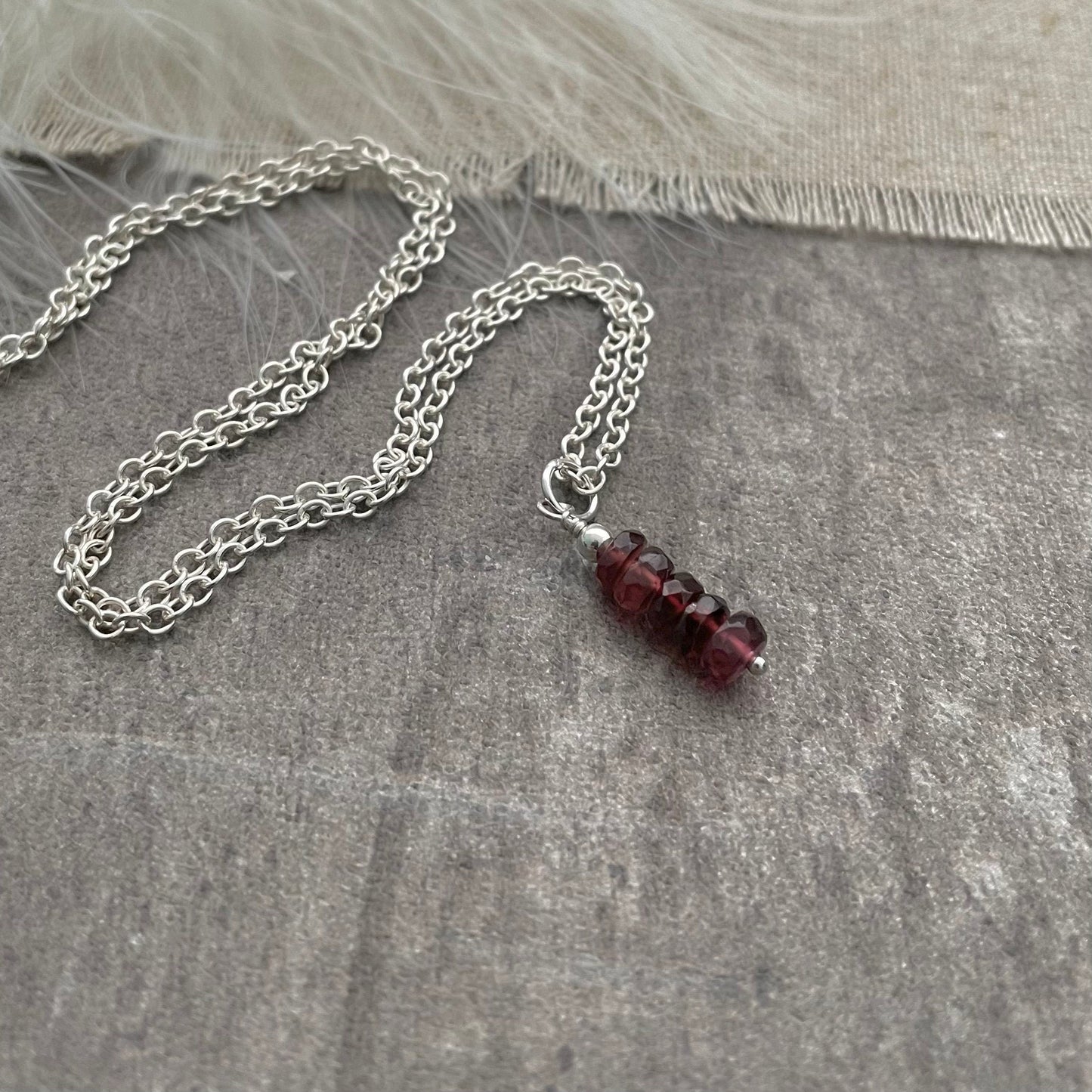 Dainty Garnet necklace, January birthstone, sterling silver faceted pendant gemstone necklace