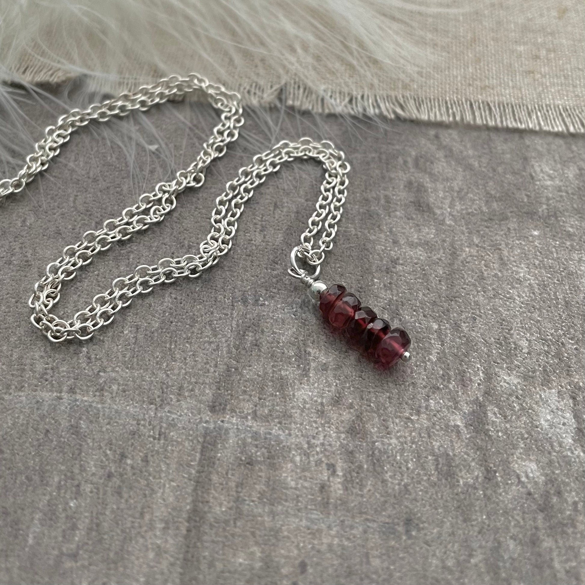 Dainty Garnet necklace, January birthstone, sterling silver faceted pendant gemstone necklace
