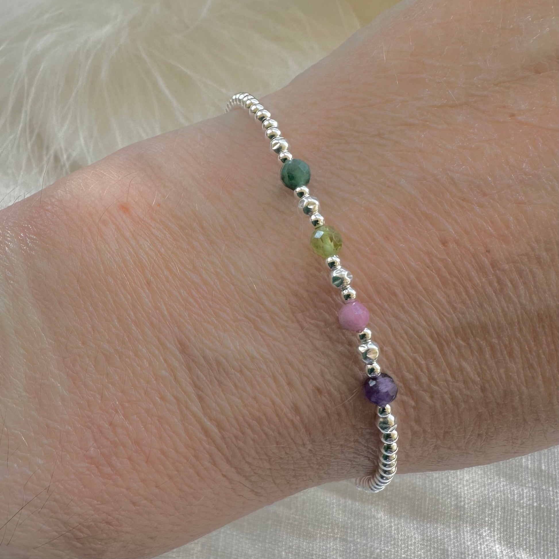 Sterling Silver Slider Bracelet for Mum with Family Birthstones, meaningful gift for Mother’s Day
