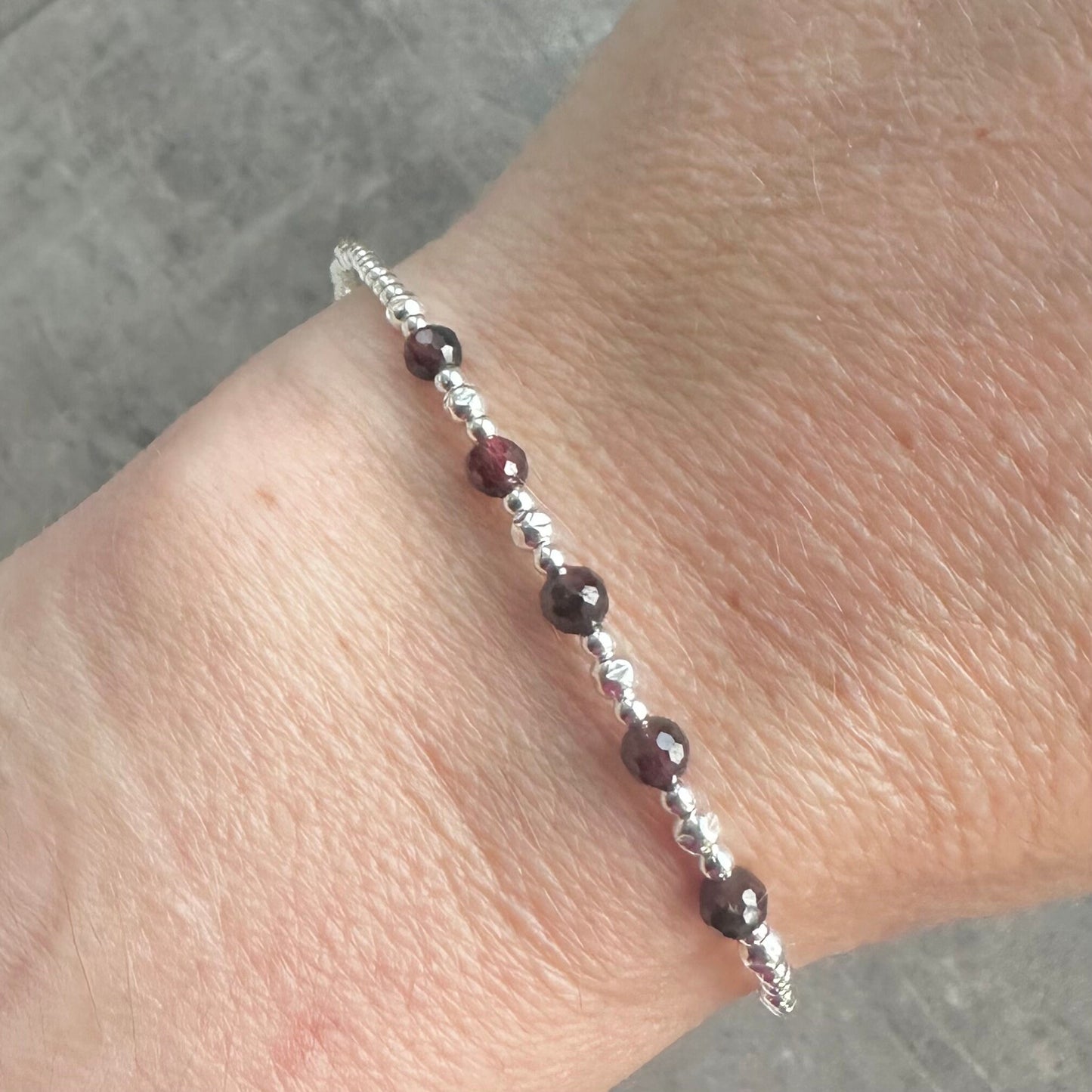 January Birthstone Garnet Slider Bracelet, sterling silver adjustable bracelet with birthstone birthday gift for women 3mm