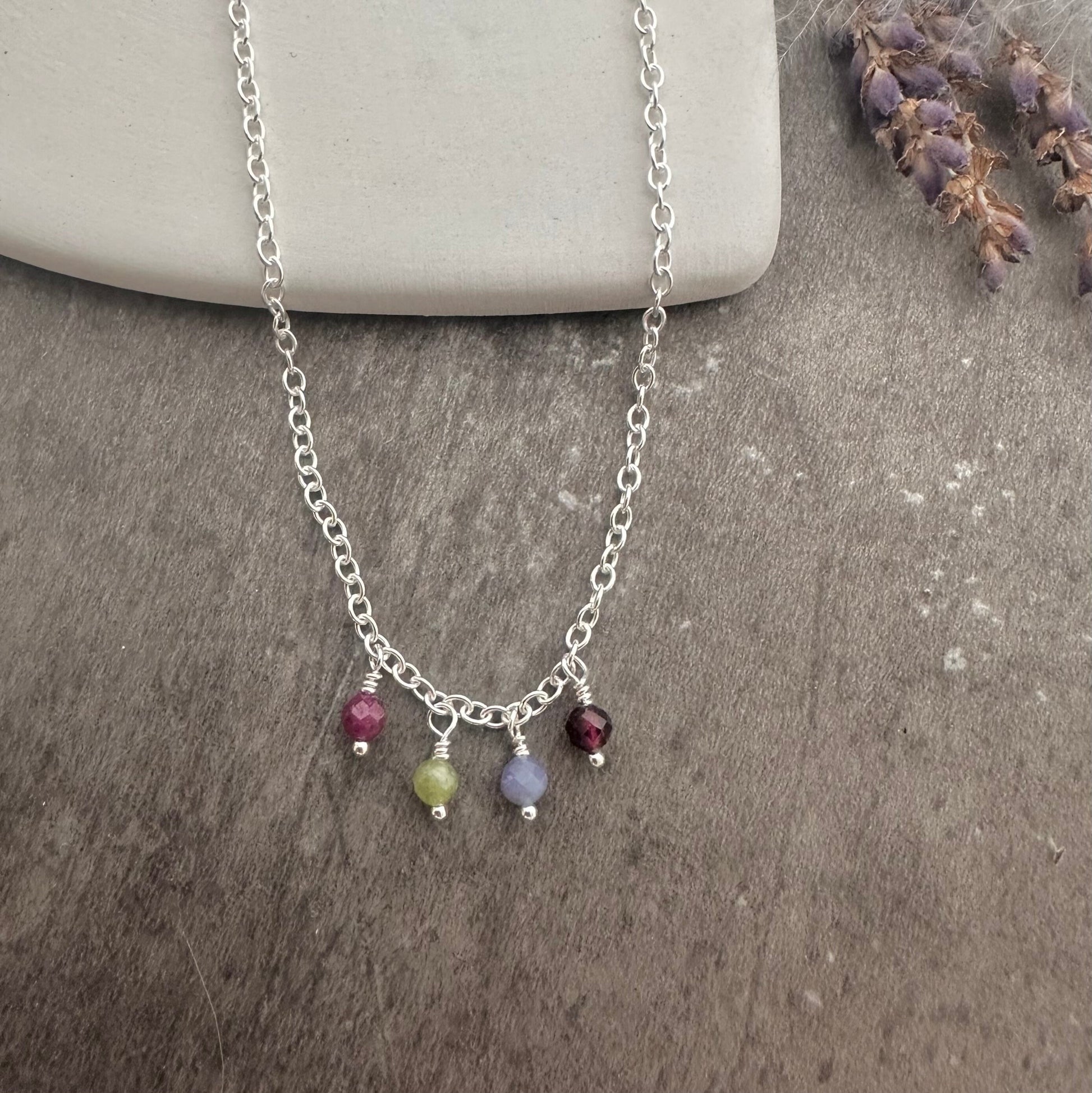 Dainty Birthstone Family Necklace for Mothers Day in Sterling Silver