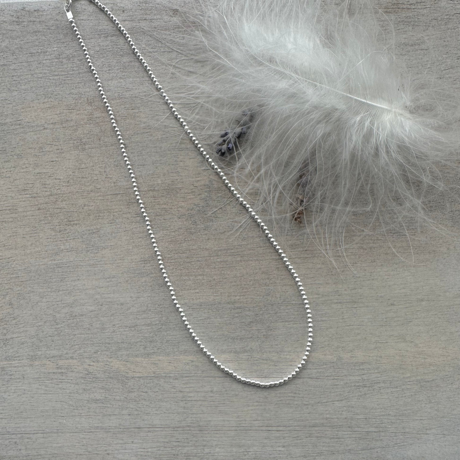 Thin 2mm Sterling Silver Bead Necklace , dainty necklace