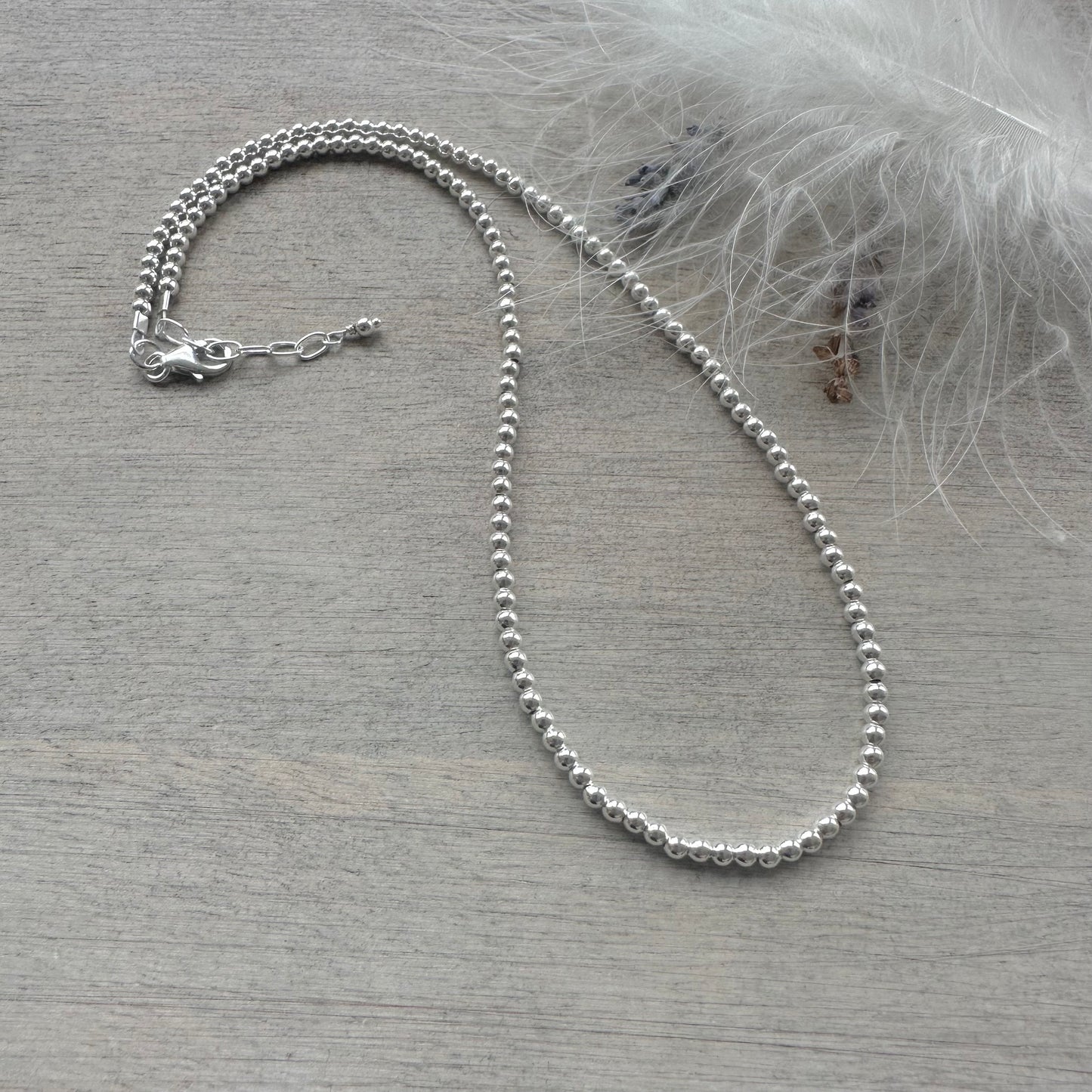 Thin Sterling Silver 3mm Bead Necklace, dainty necklace