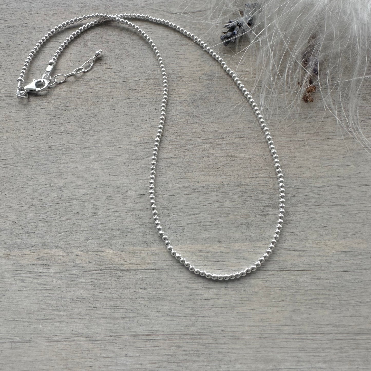 Thin 2mm Sterling Silver Bead Necklace , dainty necklace