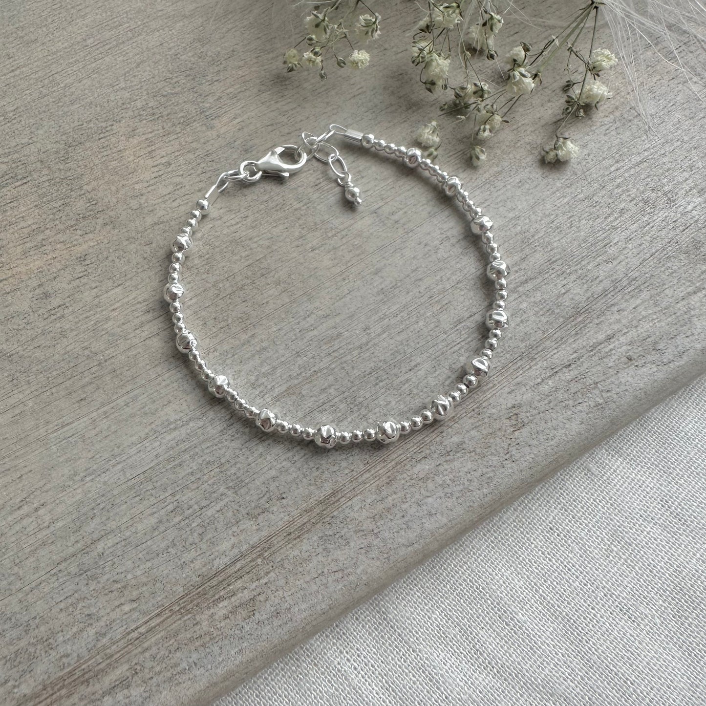 Textured Layering Bracelet, 4mm sterling silver bead bracelet