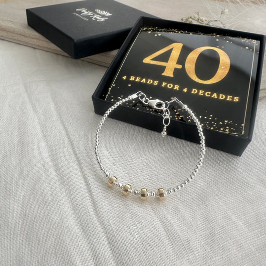 4 Decade Bracelet 40th Birthday Jewellery Gift for Her in Sterling Silver