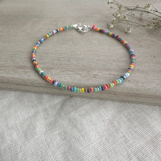 Colourful Summer Beaded Anklet with seed beads