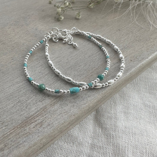Set of Silver & Turquoise Bracelets, Dainty Turquoise Bracelet in Sterling Silver