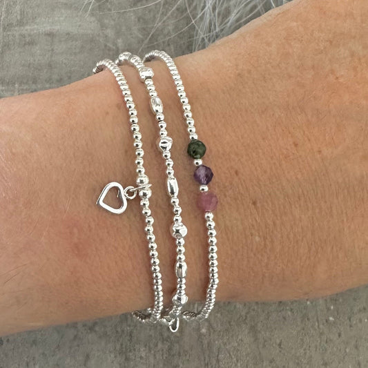 Three Layered Bracelet Set with family birthstones, jewellery for mum