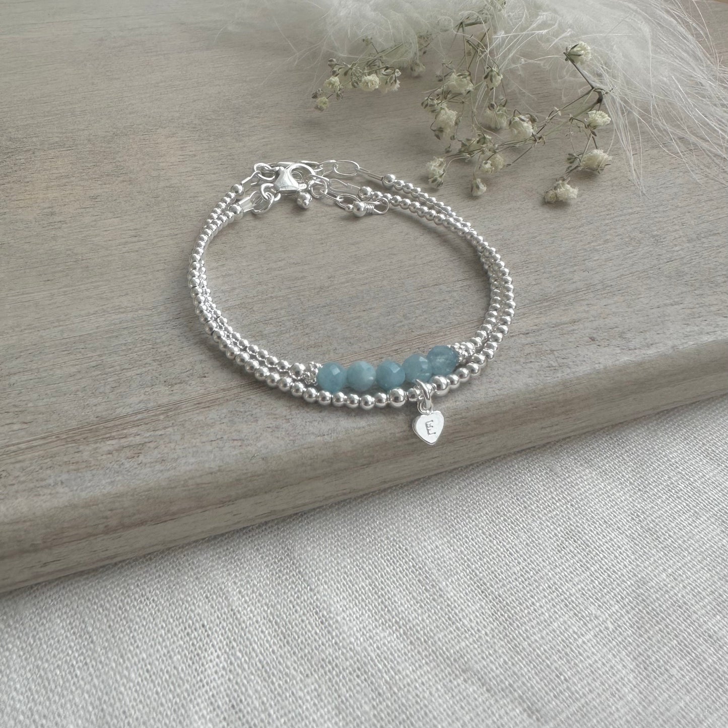 Personalised Aquamarine Bracelet Set, March Birthstone Jewellery