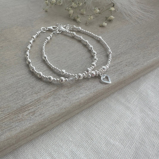 April Birthstone Bracelet Set made with Rock Quartz and Sterling Silver, Birthday Gift for Women