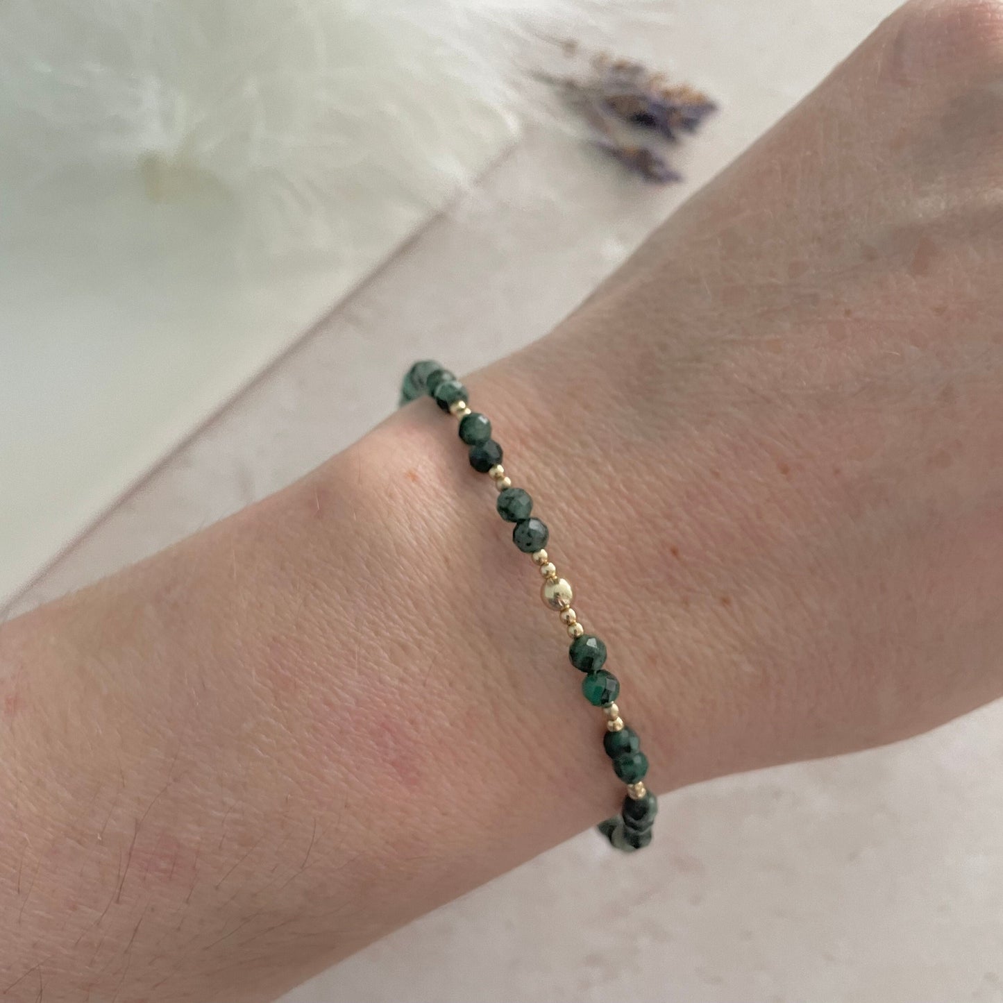 Green Emerald Bracelet with Gold Fill, May Birthstone