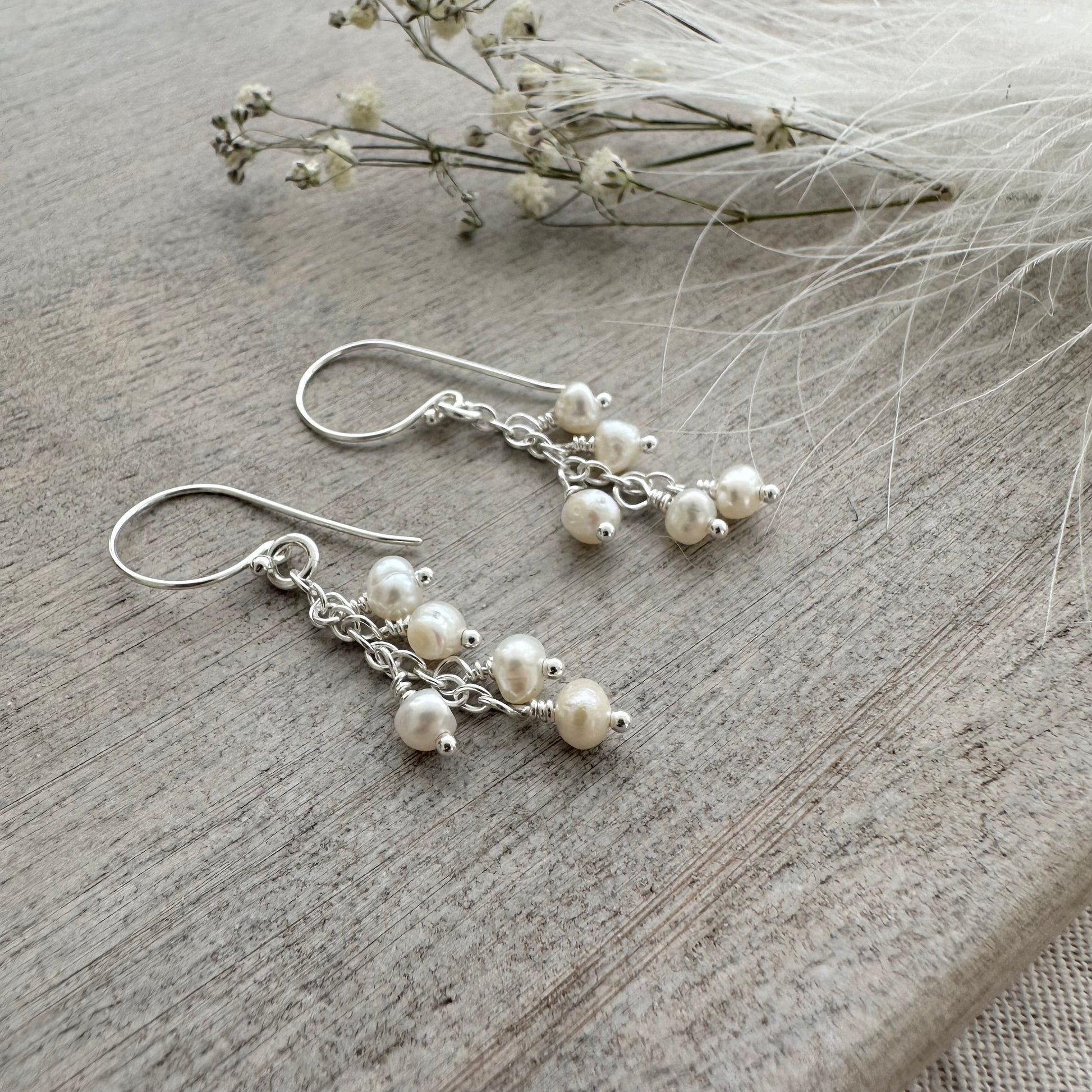 Dainty Ivory Pearl Drop Earrings for birthday, June Birthstone and Sterling Silver Made to order jewellery gift for women