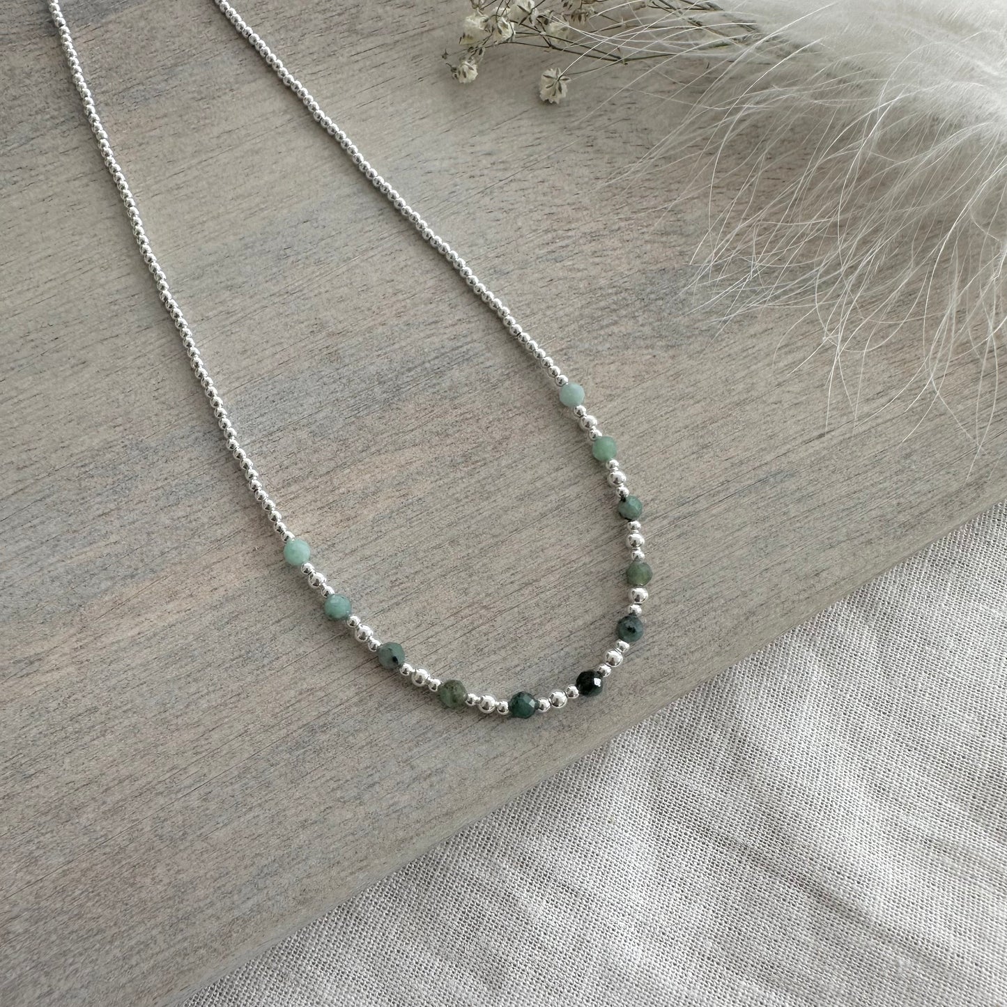 Green Emerald Necklace, May birthstone Taurus gifts in sterling silver