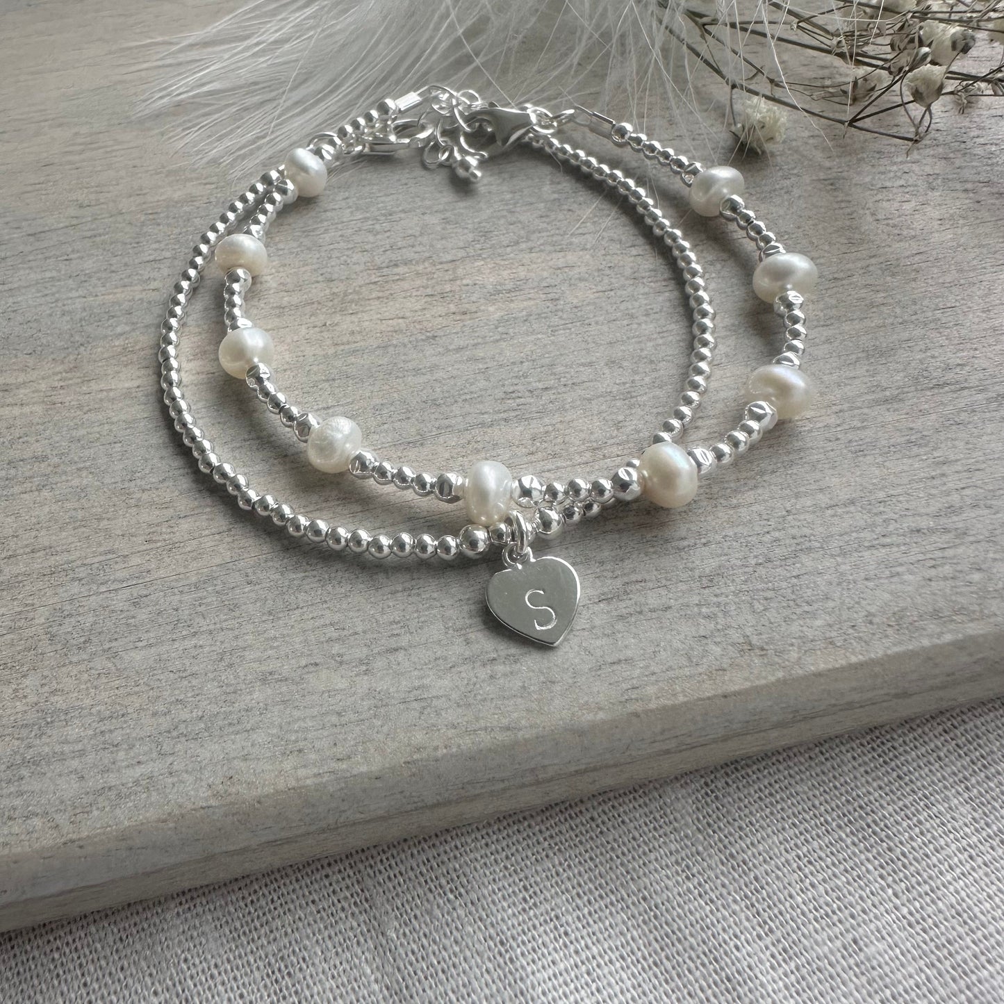 Personalised Pearl Bracelet Set, June Birthstone Jewellery