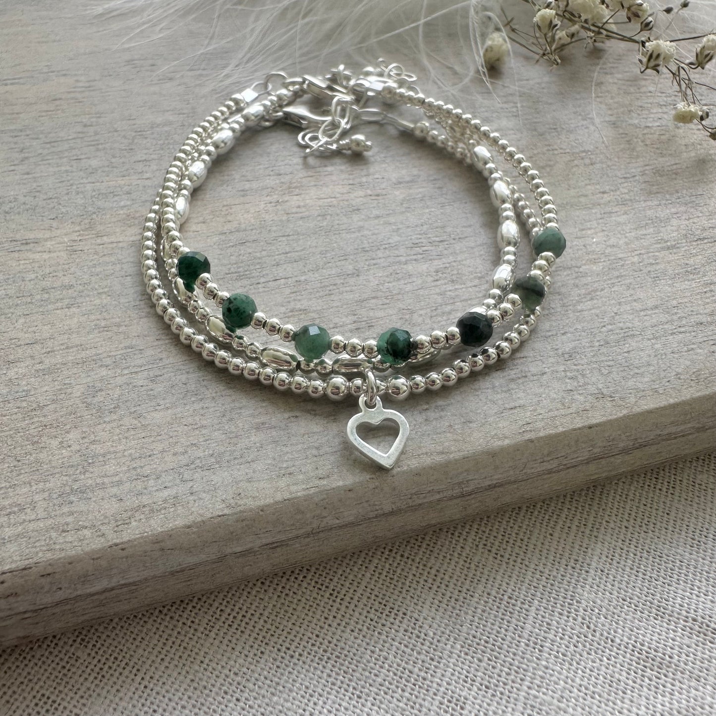 May Birthstone Emerald Bracelet Set in Sterling Silver