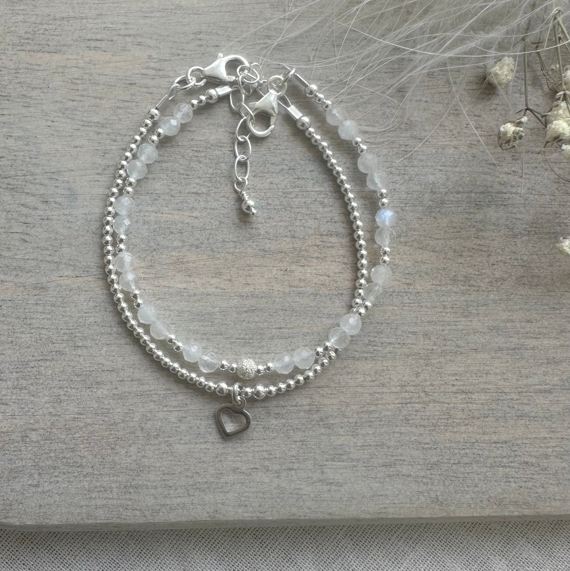Moonstone Bracelet Set made with June Birthstone and Sterling Silver, June Birthday Gift for Women