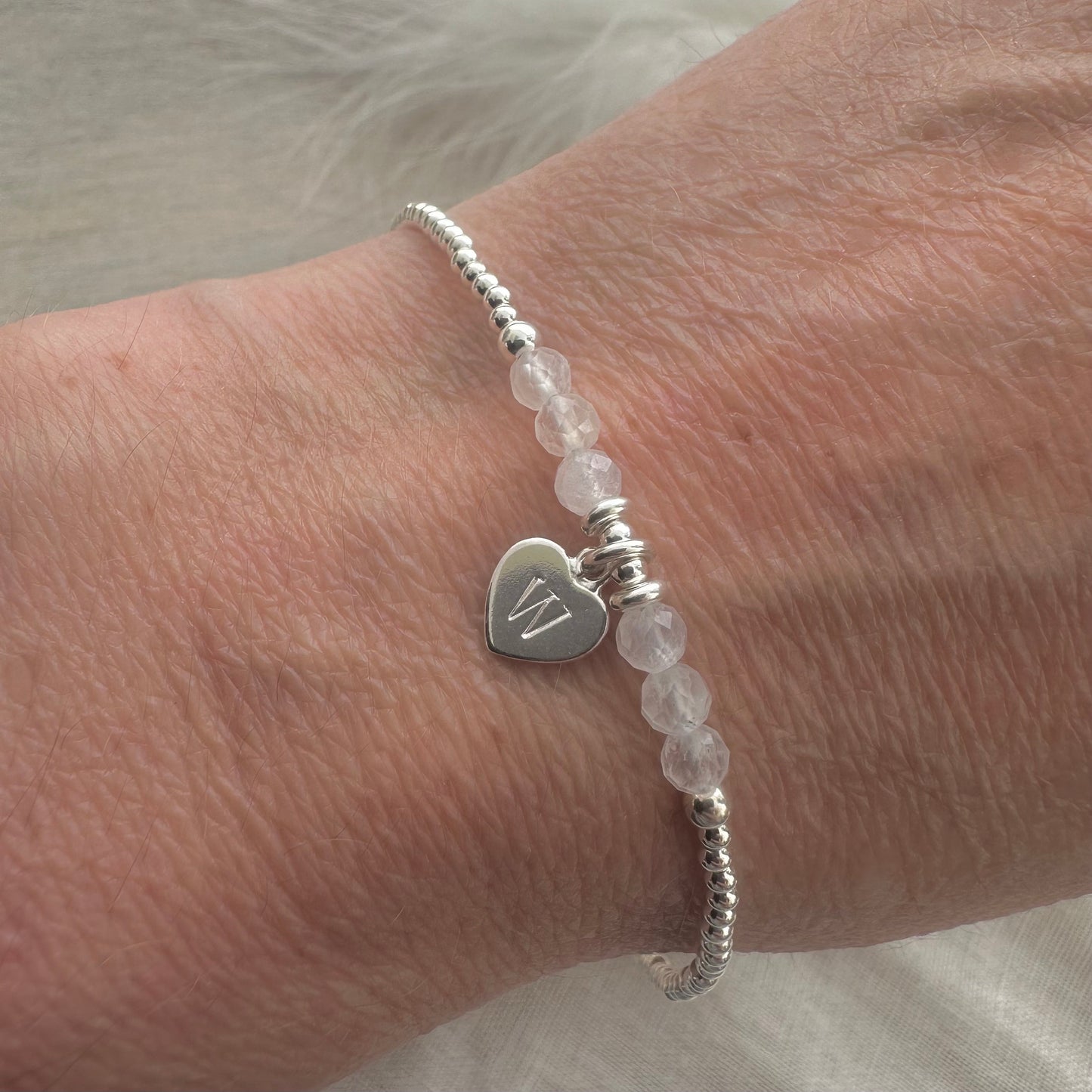 Personalised June Birthstone Bracelet, Dainty Moonstone Bracelet in Sterling Silver