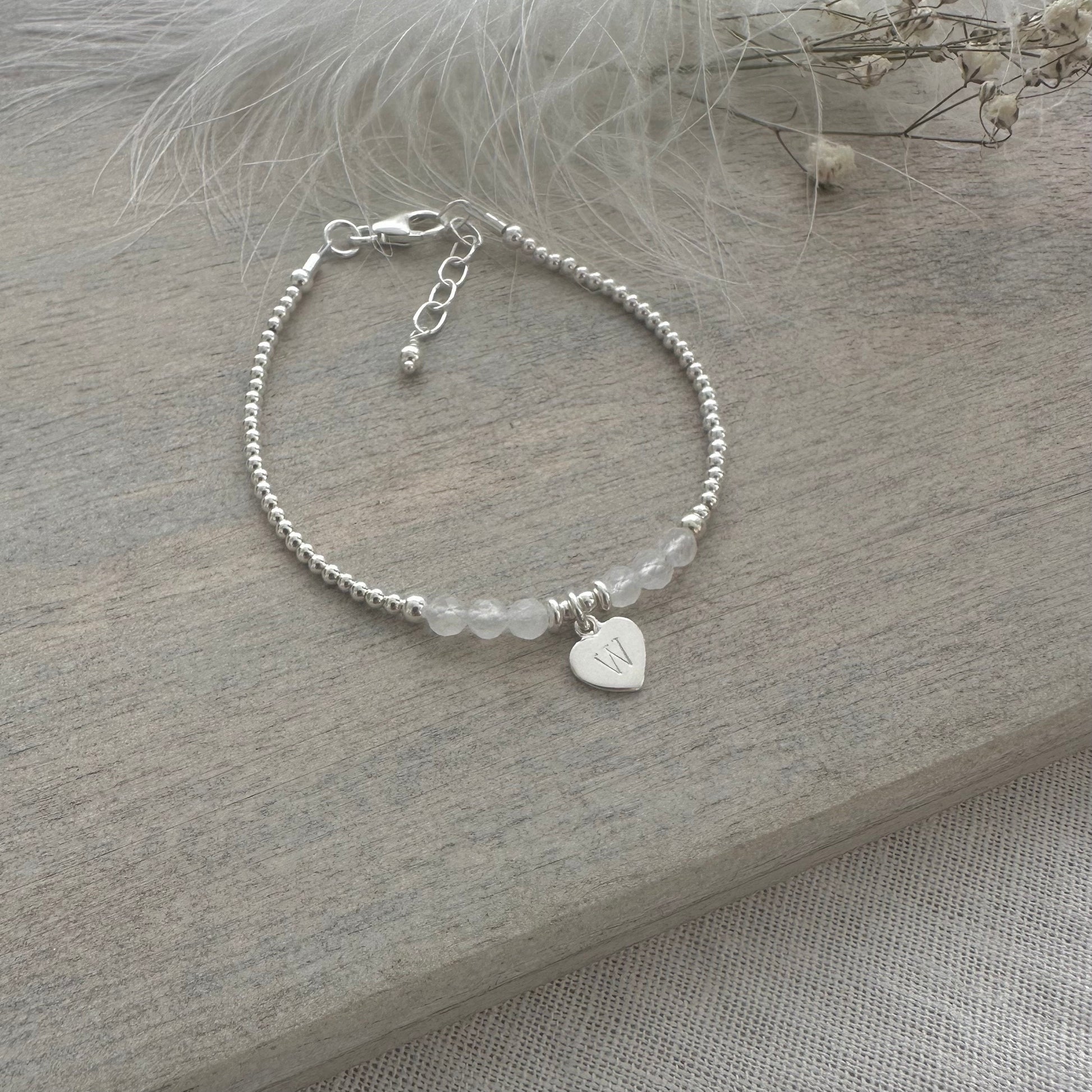 Personalised June Birthstone Bracelet, Dainty Moonstone Bracelet in Sterling Silver