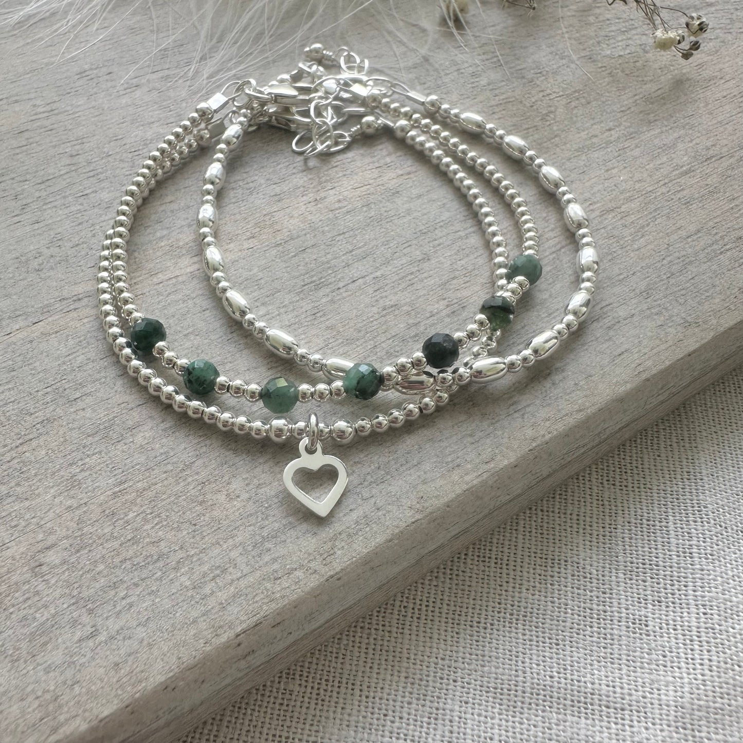 May Birthstone Emerald Bracelet Set in Sterling Silver
