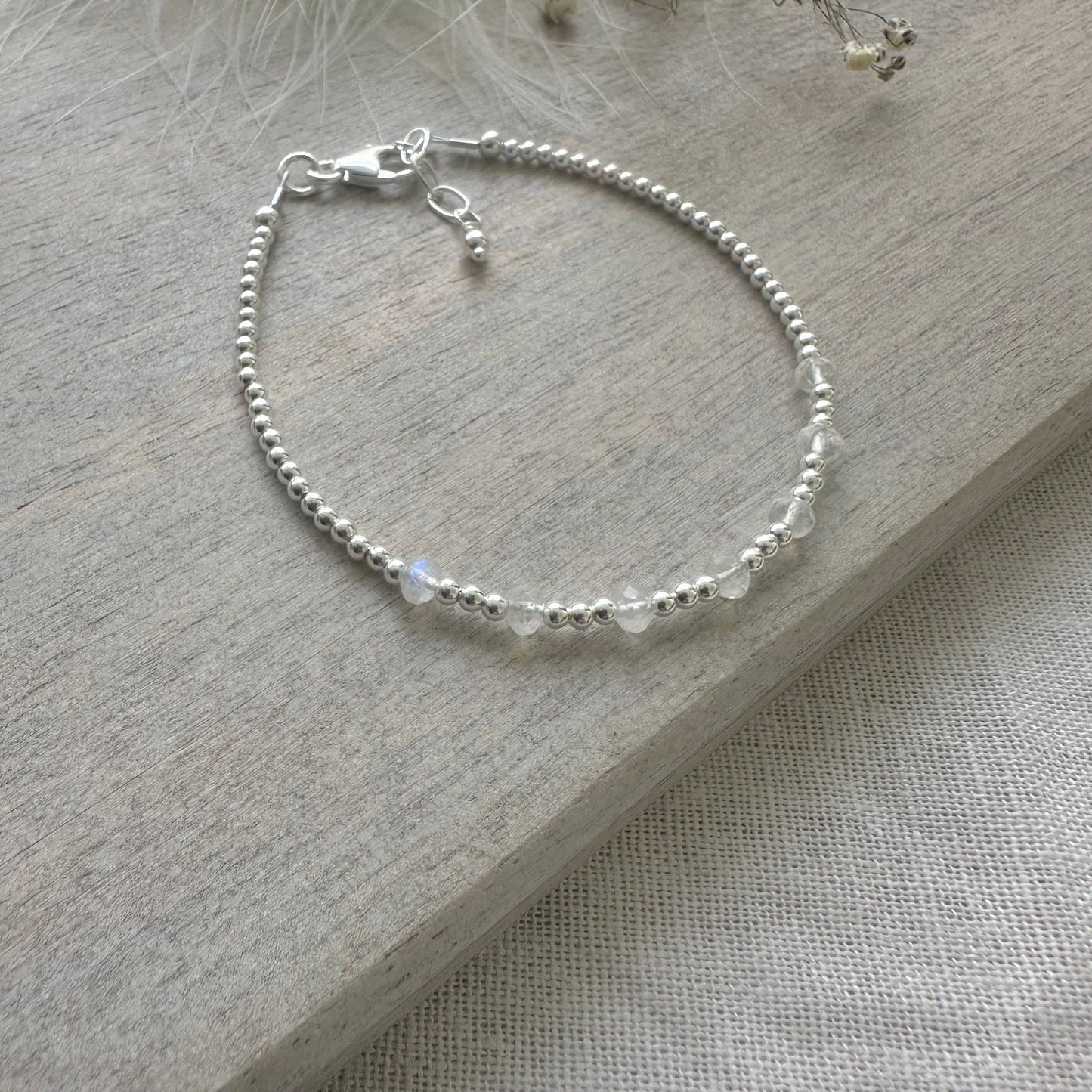 Sterling Silver and Rainbow Moonstone Bracelet, June Birthstone Jewellery